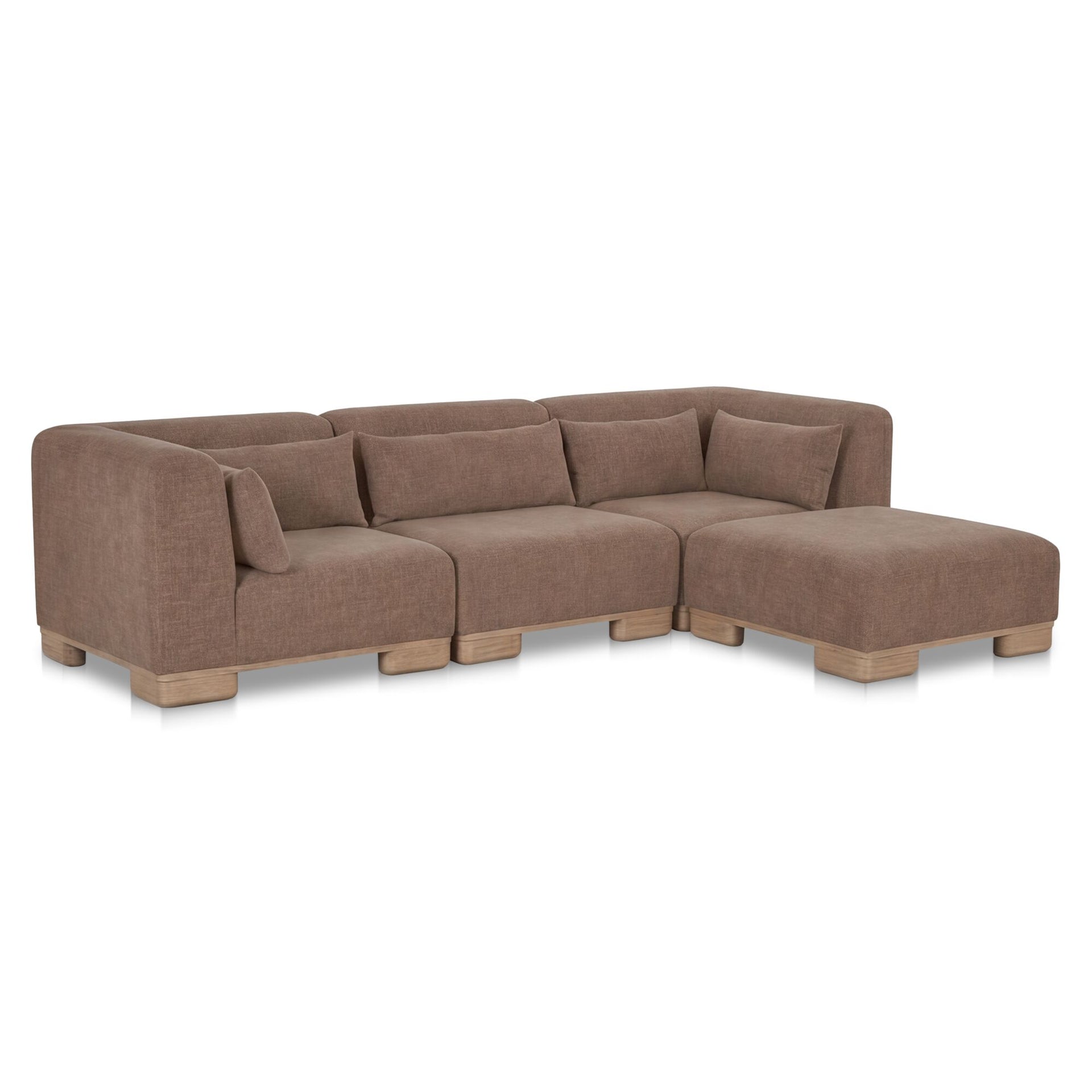 Quinlan Modular Sectional, Polyester Performance Fabric, Oak Veneer Base, Modular Components, Foam Feather Fiber Fill, Dark Brown