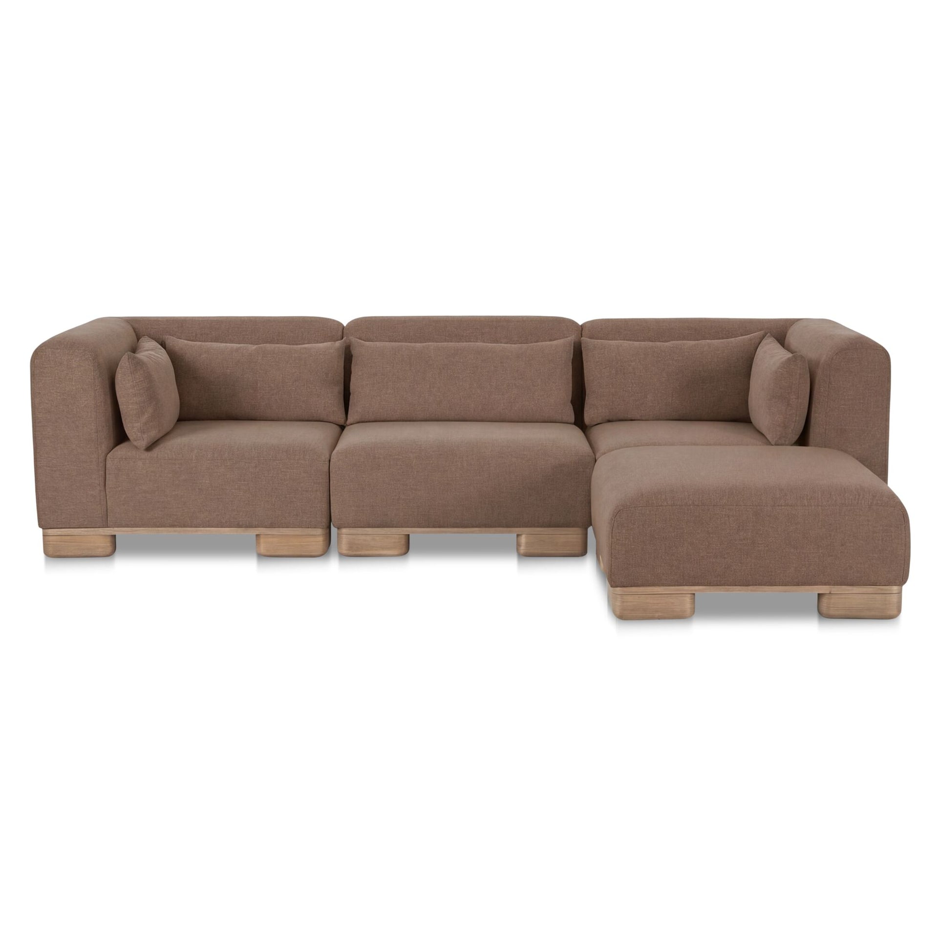 Quinlan Modular Sectional, Polyester Performance Fabric, Oak Veneer Base, Modular Components, Foam Feather Fiber Fill, Dark Brown