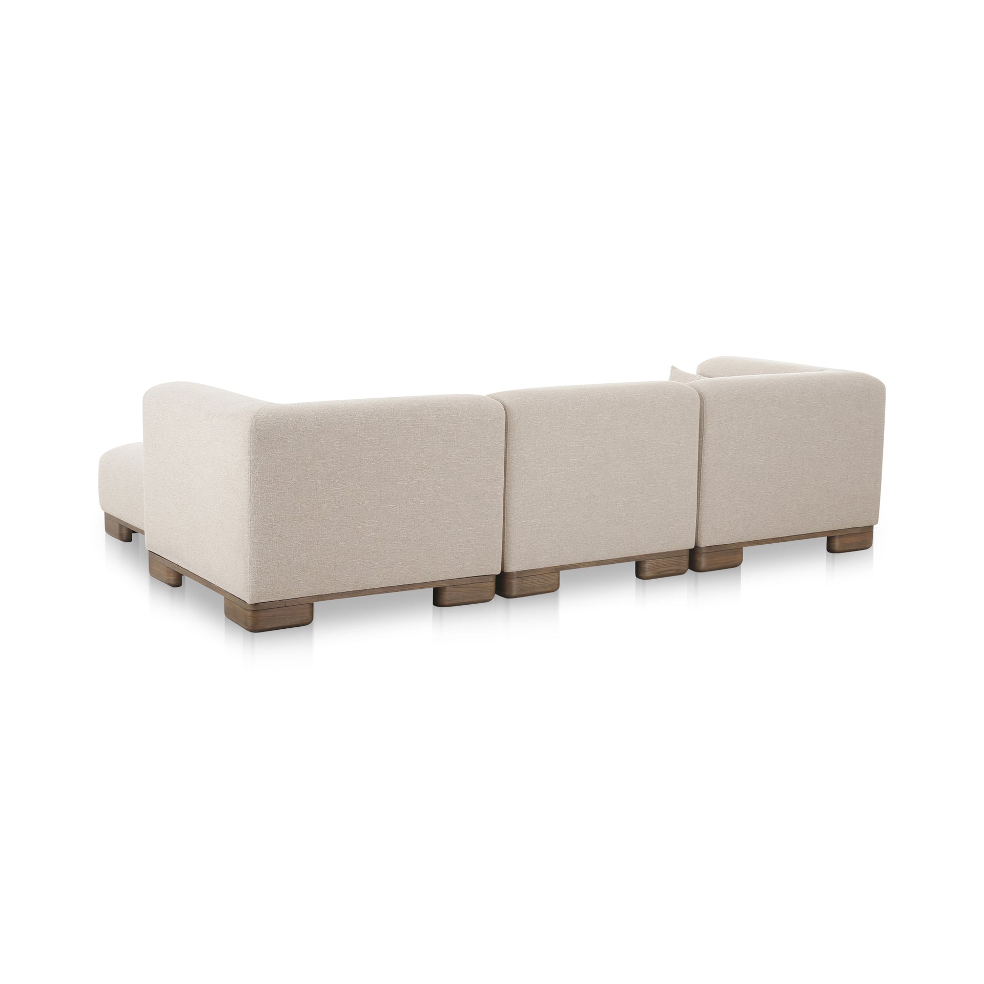 Quinlan Lounge Modular Sectional, Upholstered Performance Fabric, Oak Veneer Legs, Foam and Feather-Filled Cushions, Oatmeal Beige