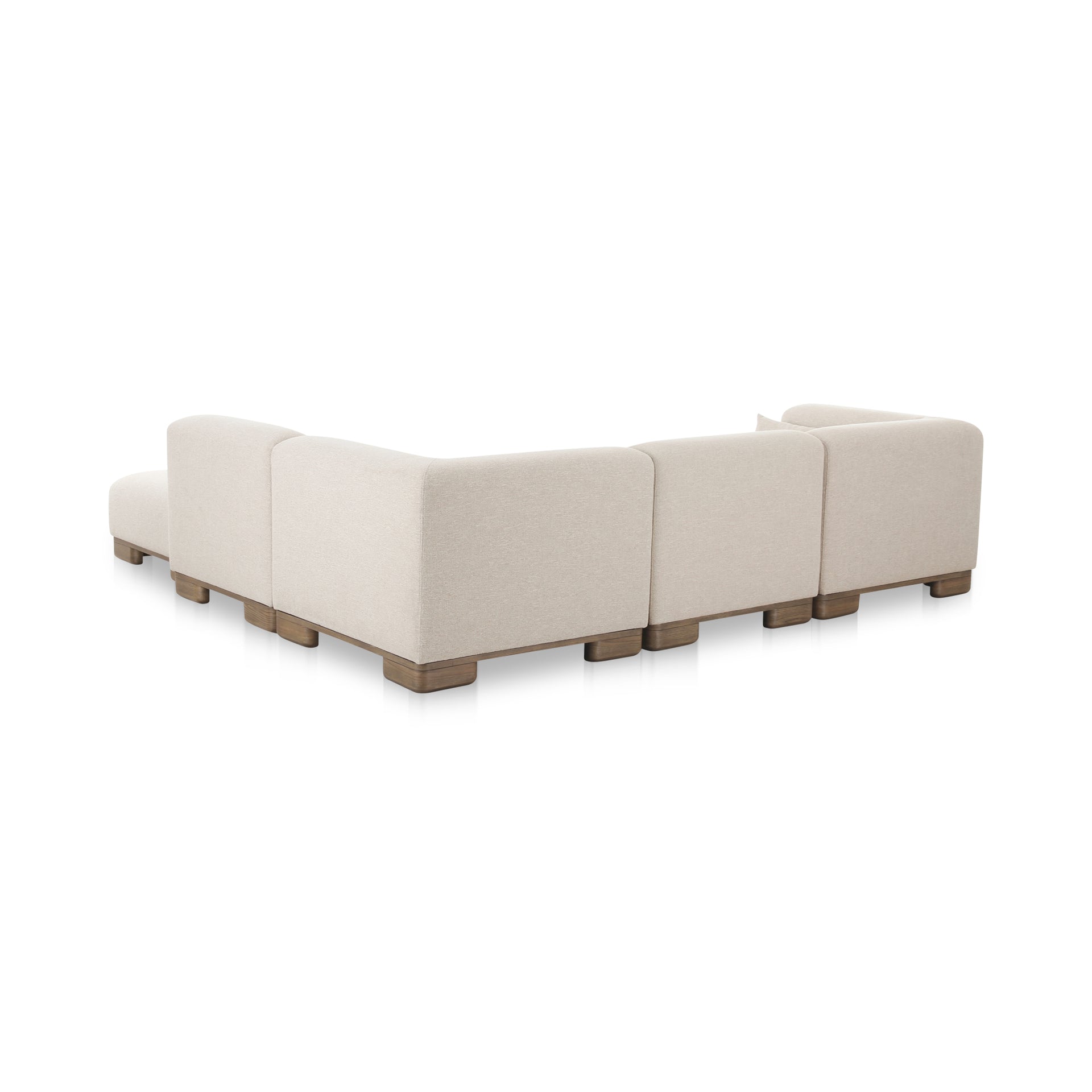 Quinlan Dream Modular Sectional, Upholstered Performance Fabric, Oak Veneer Legs, Foam and Feather-Filled Cushions, Oatmeal Beige