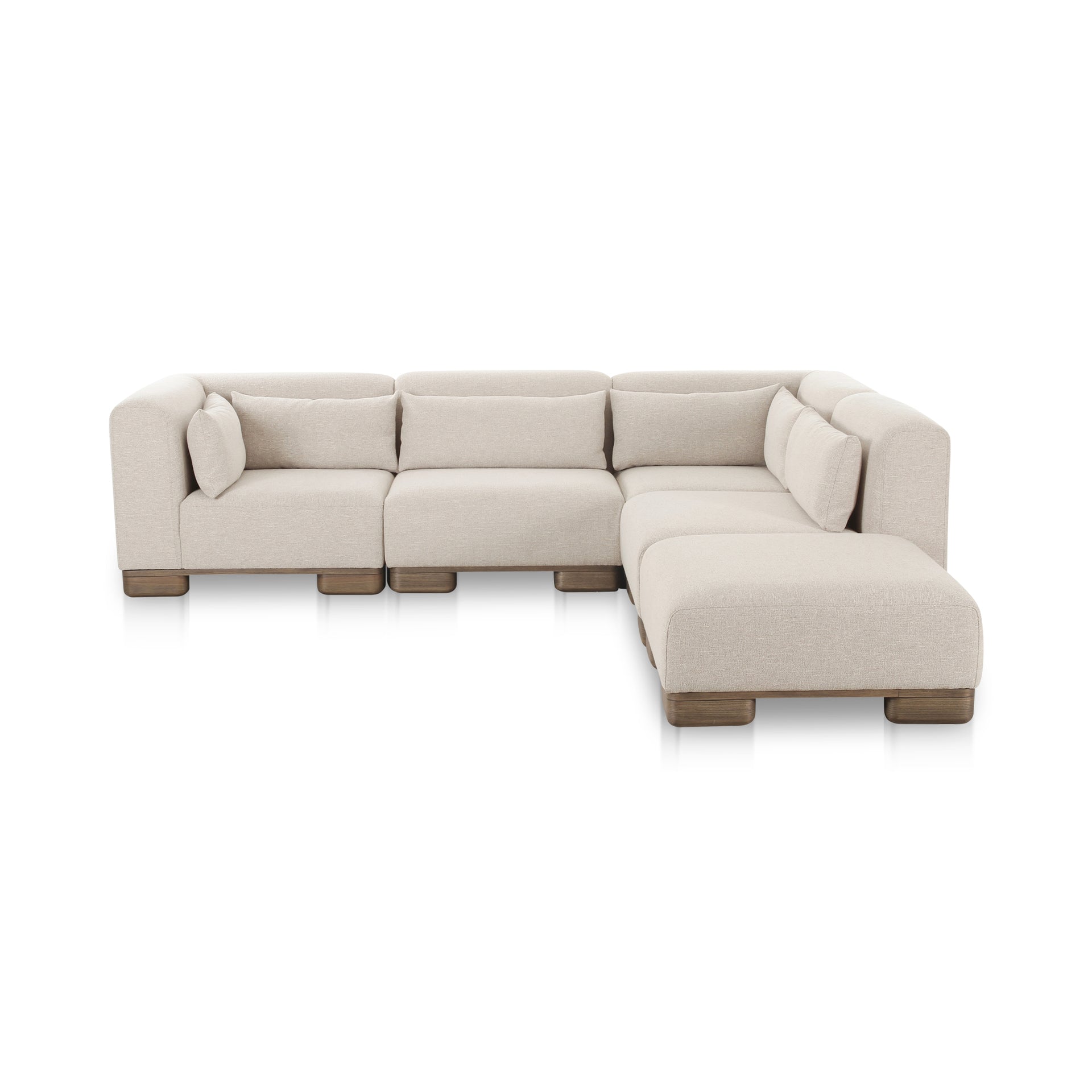 Quinlan Dream Modular Sectional, Upholstered Performance Fabric, Oak Veneer Legs, Foam and Feather-Filled Cushions, Oatmeal Beige