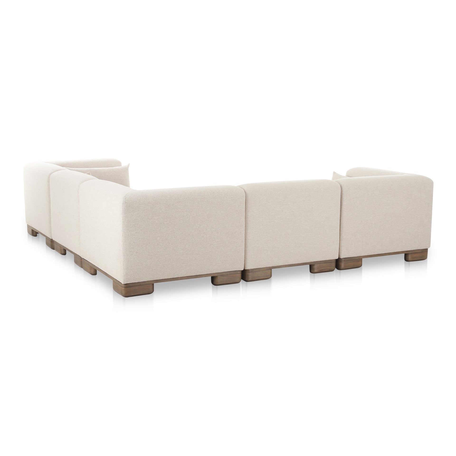 Quinlan Classic L Modular Sectional Sofa, 5-Seater, Upholstered Performance Fabric, Foam and Feather-Filled Cushions, Oak Veneer Base, Oatmeal