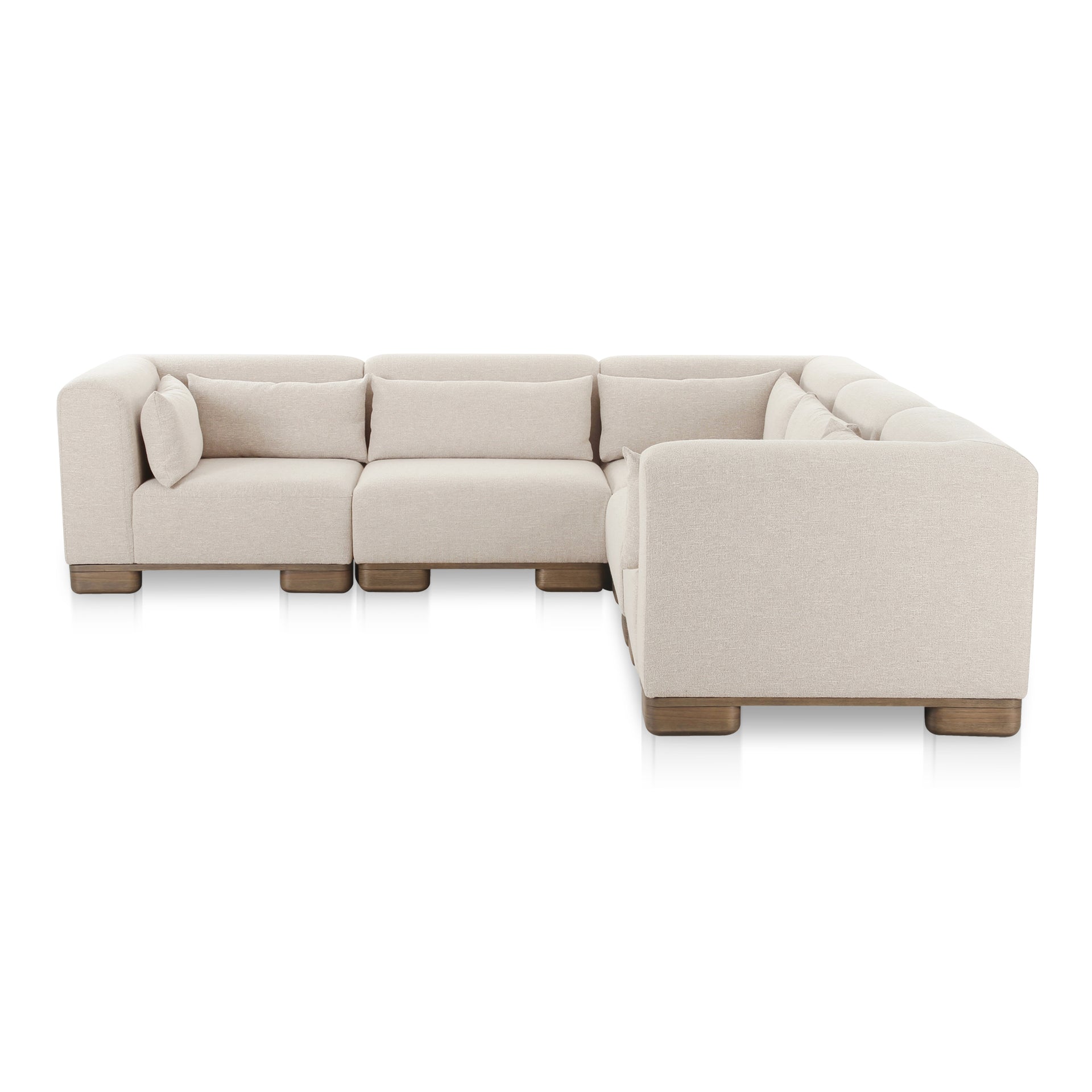 Quinlan Classic L Modular Sectional Sofa, 5-Seater, Upholstered Performance Fabric, Foam and Feather-Filled Cushions, Oak Veneer Base, Oatmeal