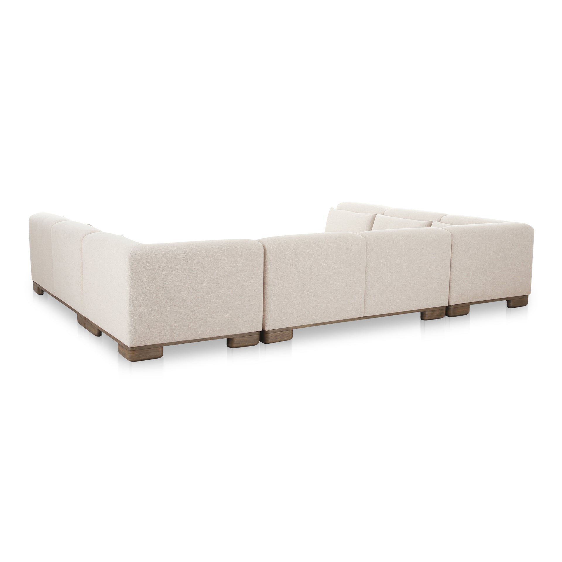 Quinlan U-Shaped Modular Sectional, 8-Seater, Performance Fabric Upholstery, Oak Veneer Base, Oatmeal Beige