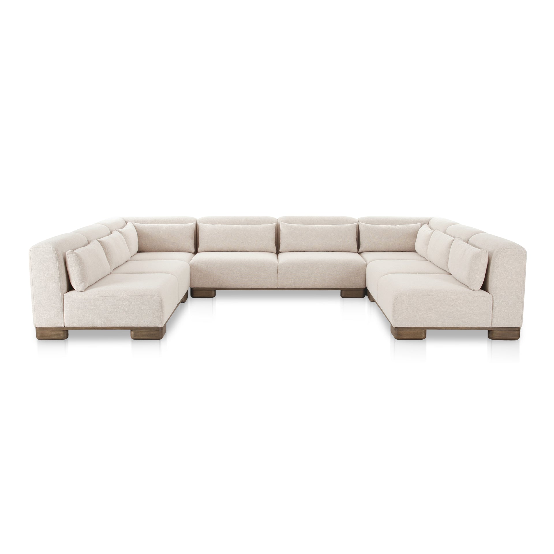 Quinlan U-Shaped Modular Sectional, 8-Seater, Performance Fabric Upholstery, Oak Veneer Base, Oatmeal Beige