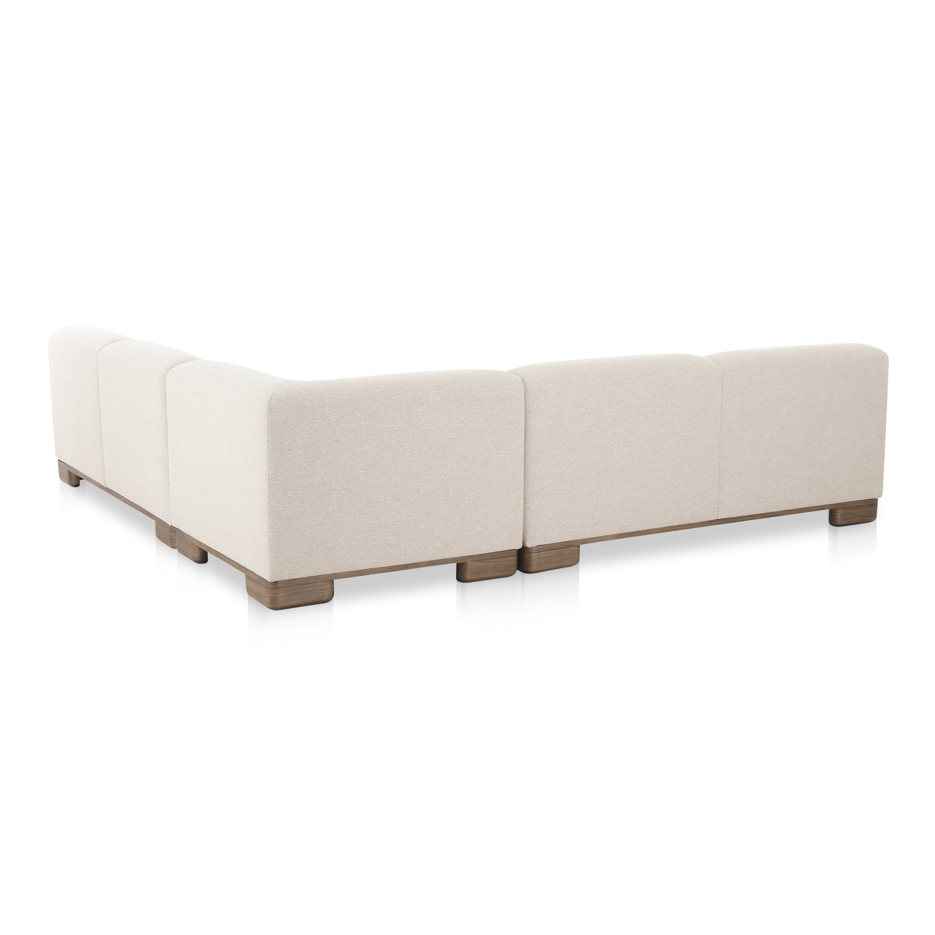 Quinlan Corner Modular Sectional, 6 Seater, Performance Fabric Upholstery, Oak Veneer Base, Oatmeal Beige
