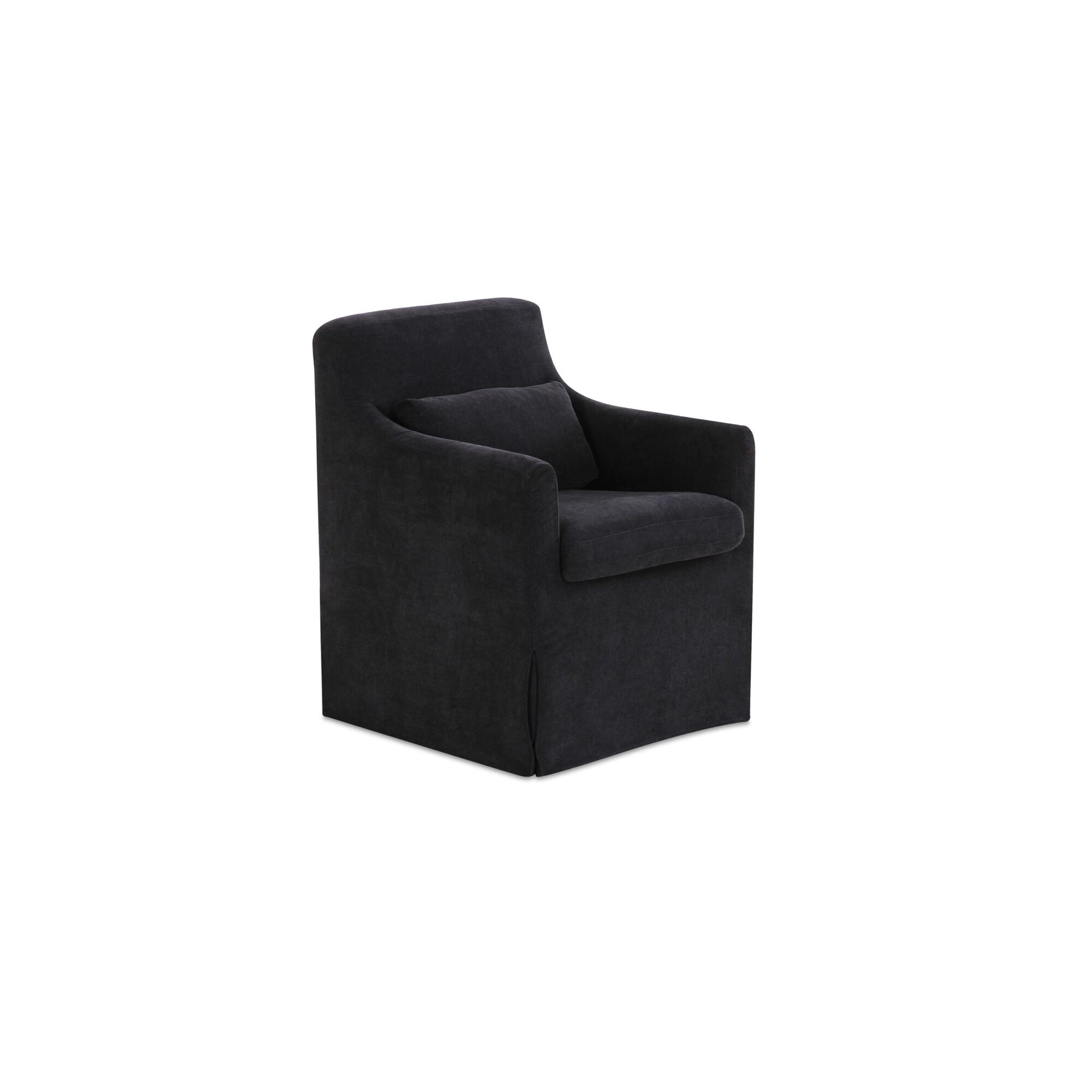 Azalea Dining Chair, Polyester Slipcover, Plywood Frame, Curved Arms, Nylon Casters, Lumbar Pillow Included, Foam Cushioning, Black