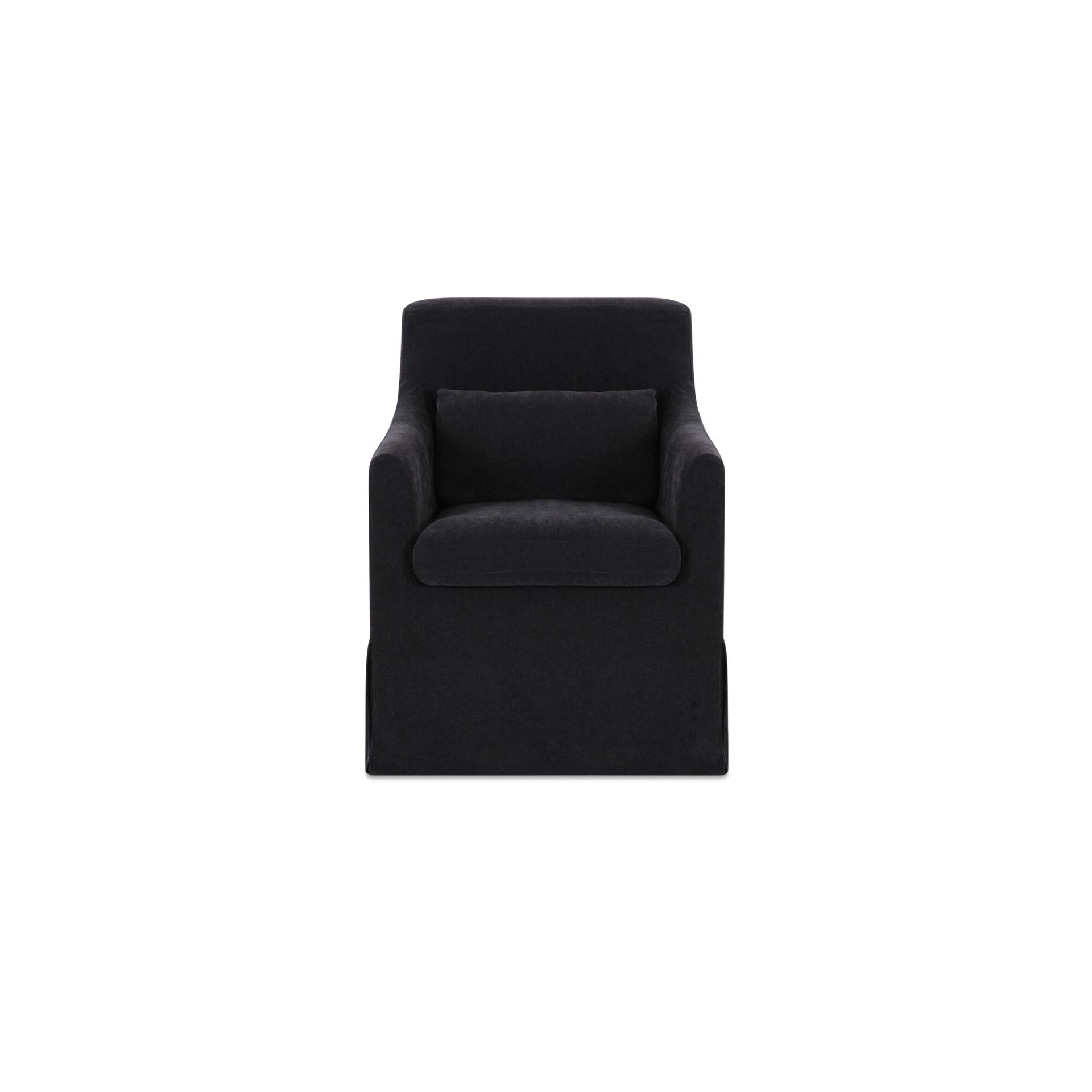 Azalea Dining Chair, Polyester Slipcover, Plywood Frame, Curved Arms, Nylon Casters, Lumbar Pillow Included, Foam Cushioning, Black