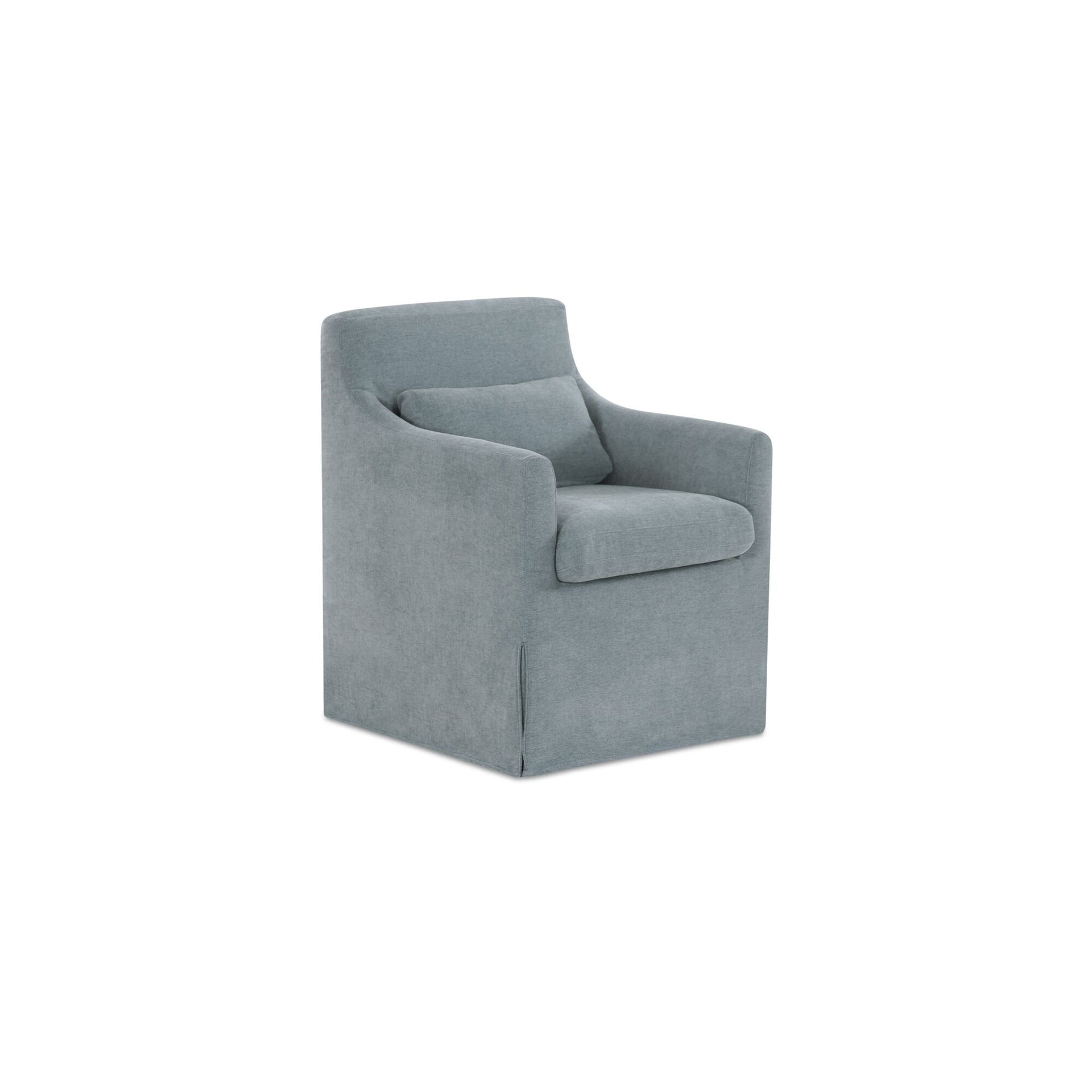Azalea Dining Chair, Polyester Slipcover, Plywood Frame, Curved Arms, Nylon Casters, Lumbar Pillow Included, Foam Cushioning, Blue