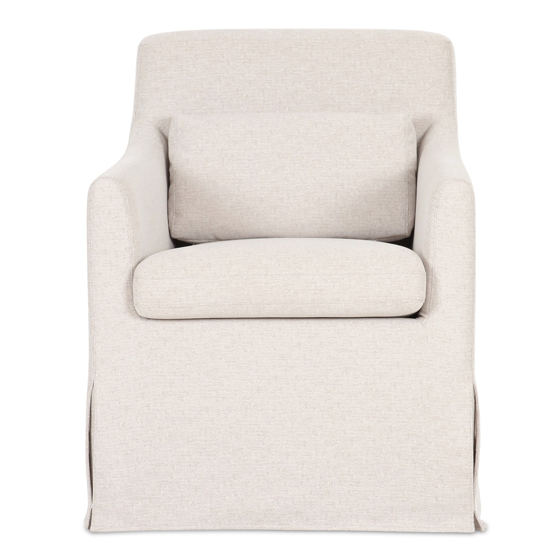 Azalea Slipcover Dining Chair, Curved Arms, Washable Pleated Cover, Lumbar Pillow, Beige