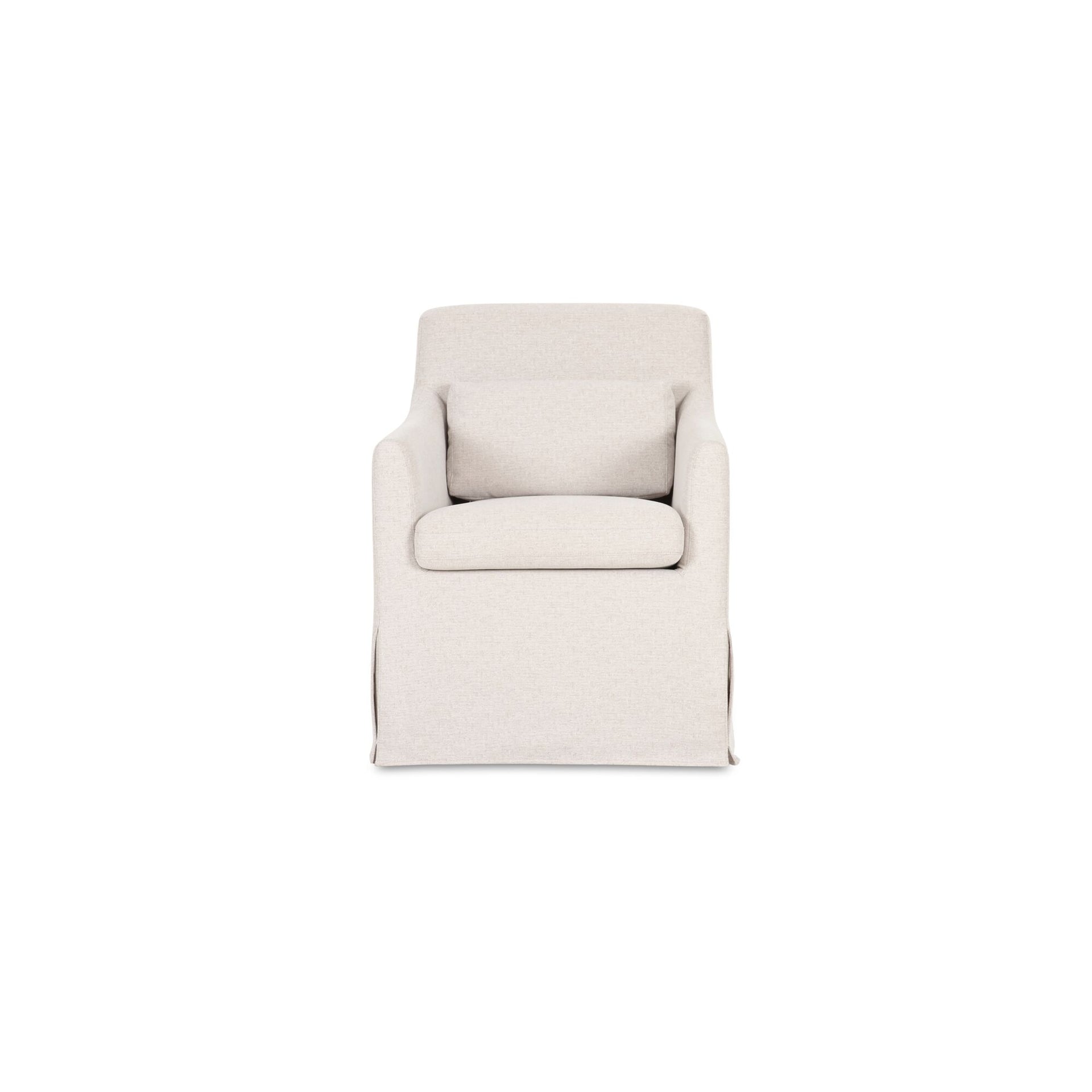 Azalea Slipcover Dining Chair, Curved Arms, Washable Pleated Cover, Lumbar Pillow, Beige
