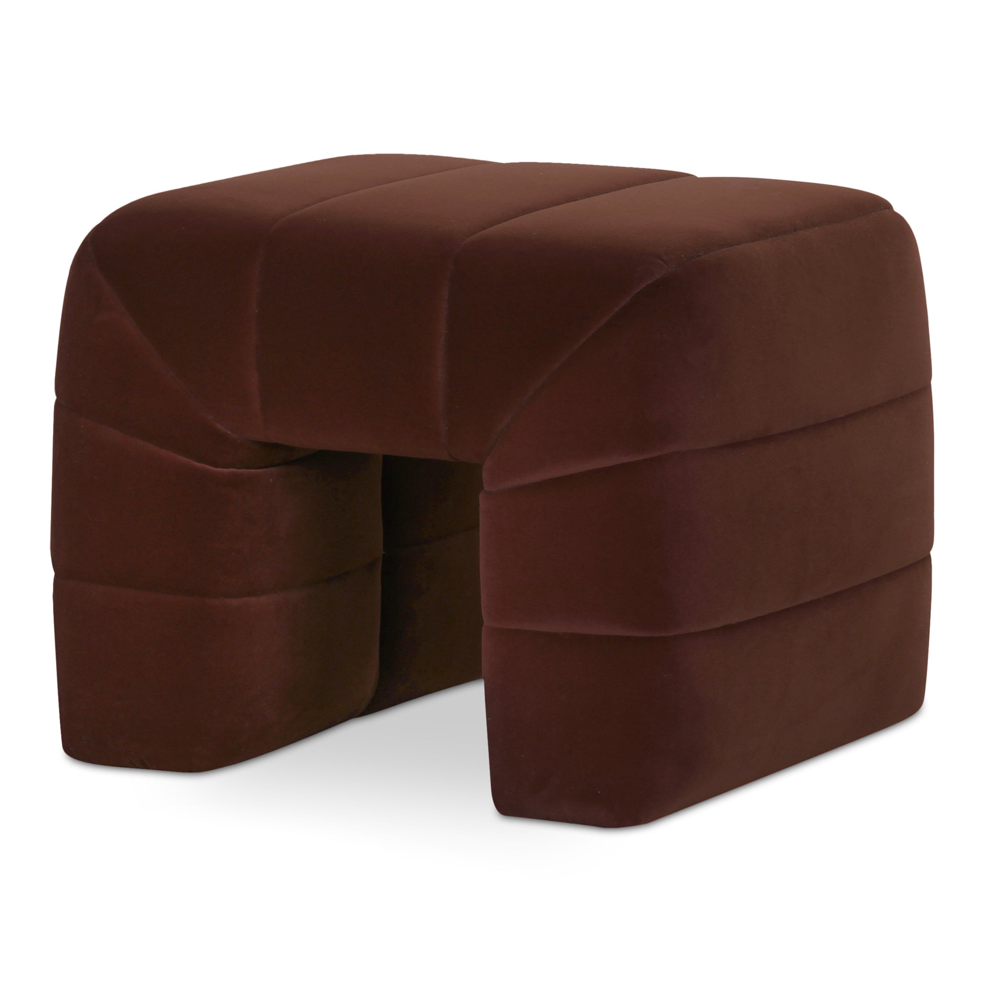 Celestine Stool, Channel Upholstered, Velvet Fabric, High-Density Foam Seat, Warm Brown