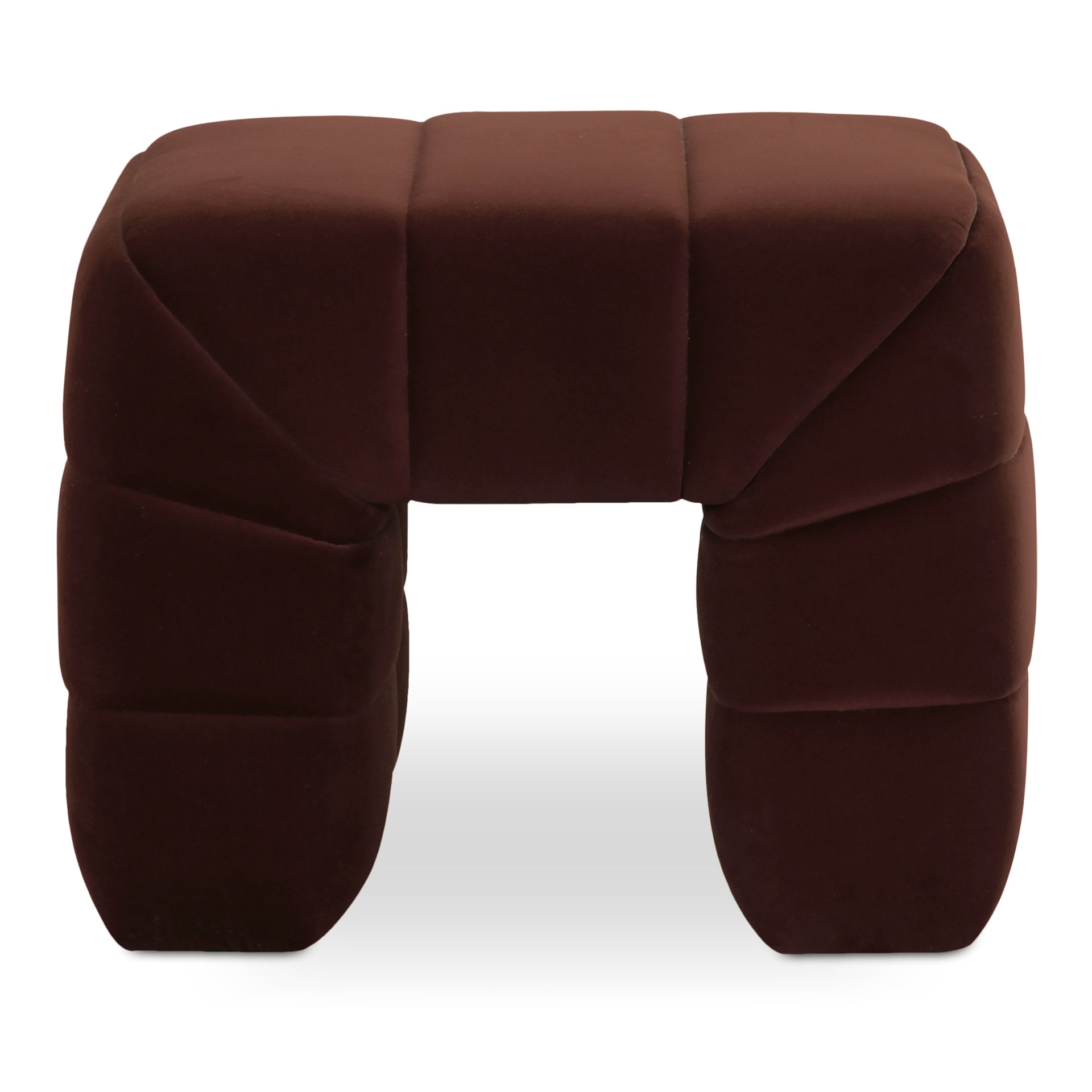 Celestine Stool, Channel Upholstered, Velvet Fabric, High-Density Foam Seat, Warm Brown
