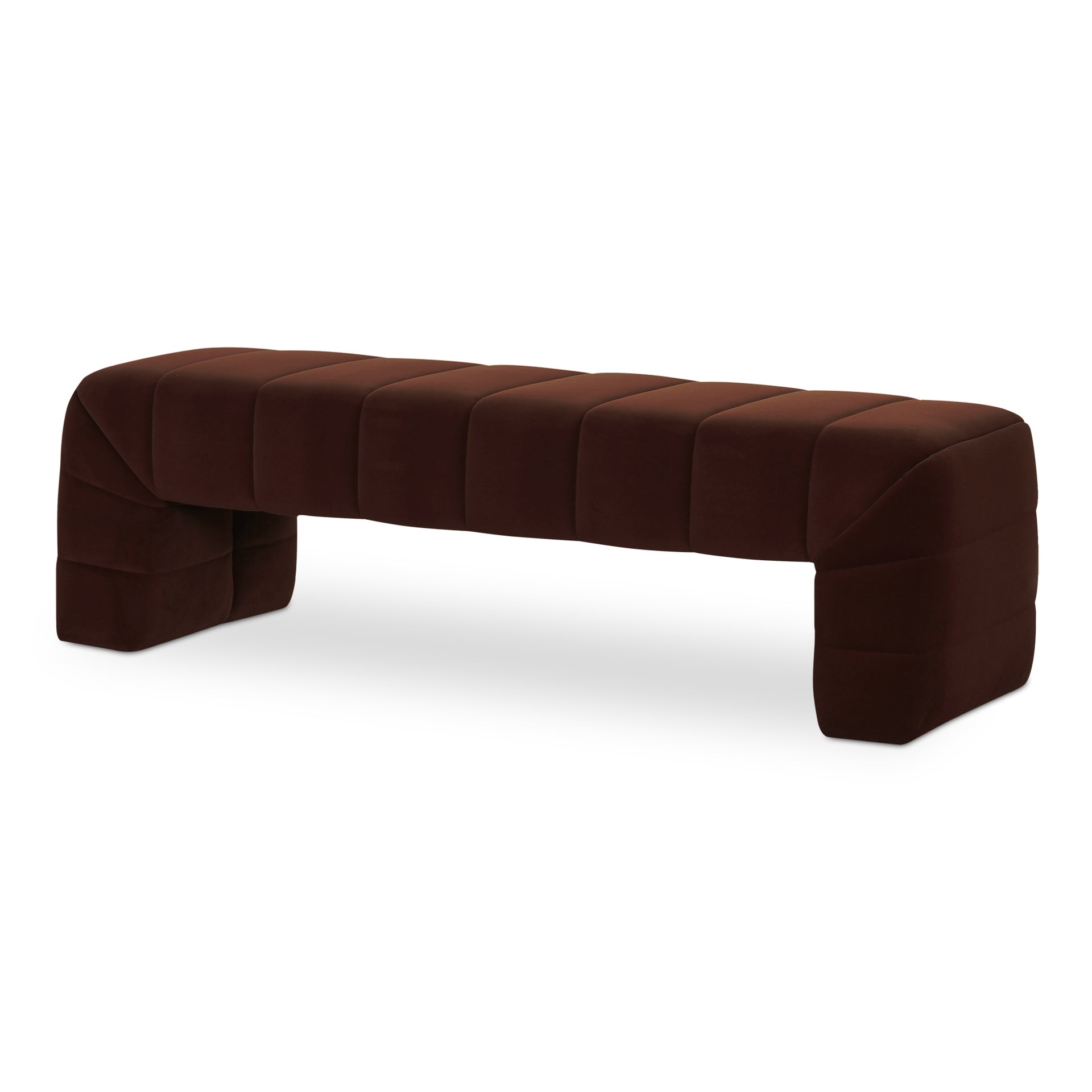 Celestine Bench, Wide Channel Detailing, High-Density Foam Seat, Textured Upholstery, Warm Brown
