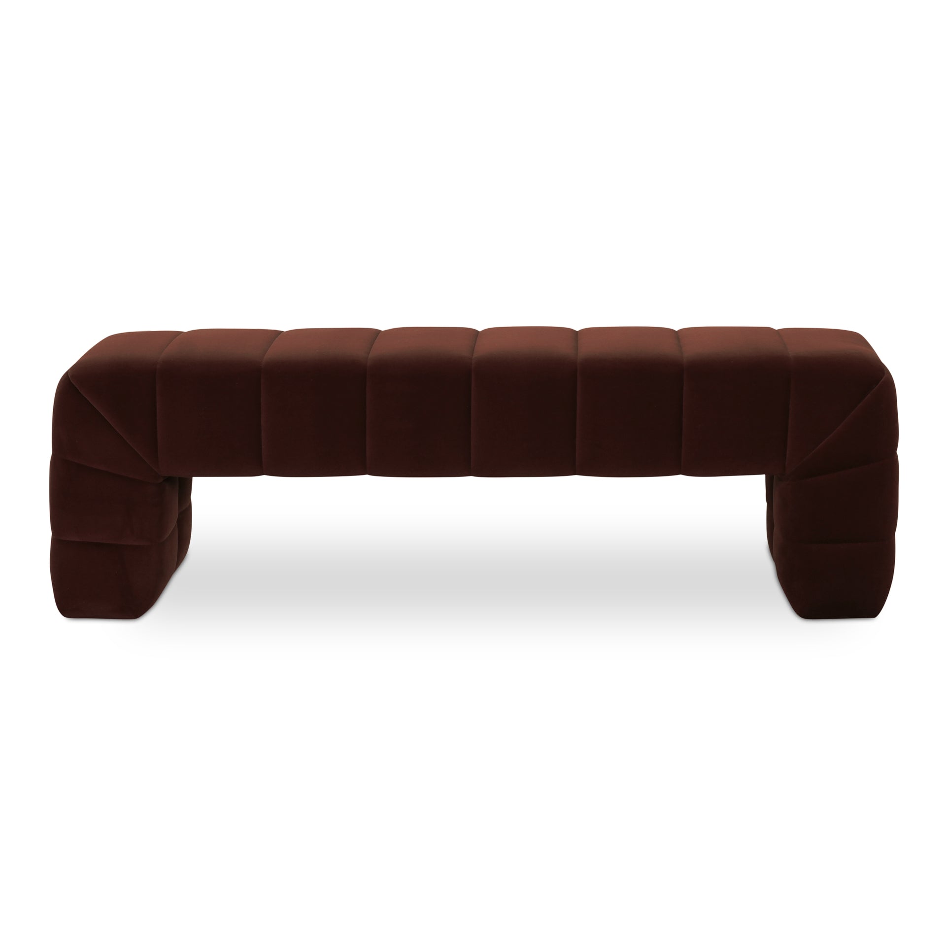 Celestine Bench, Wide Channel Detailing, High-Density Foam Seat, Textured Upholstery, Warm Brown