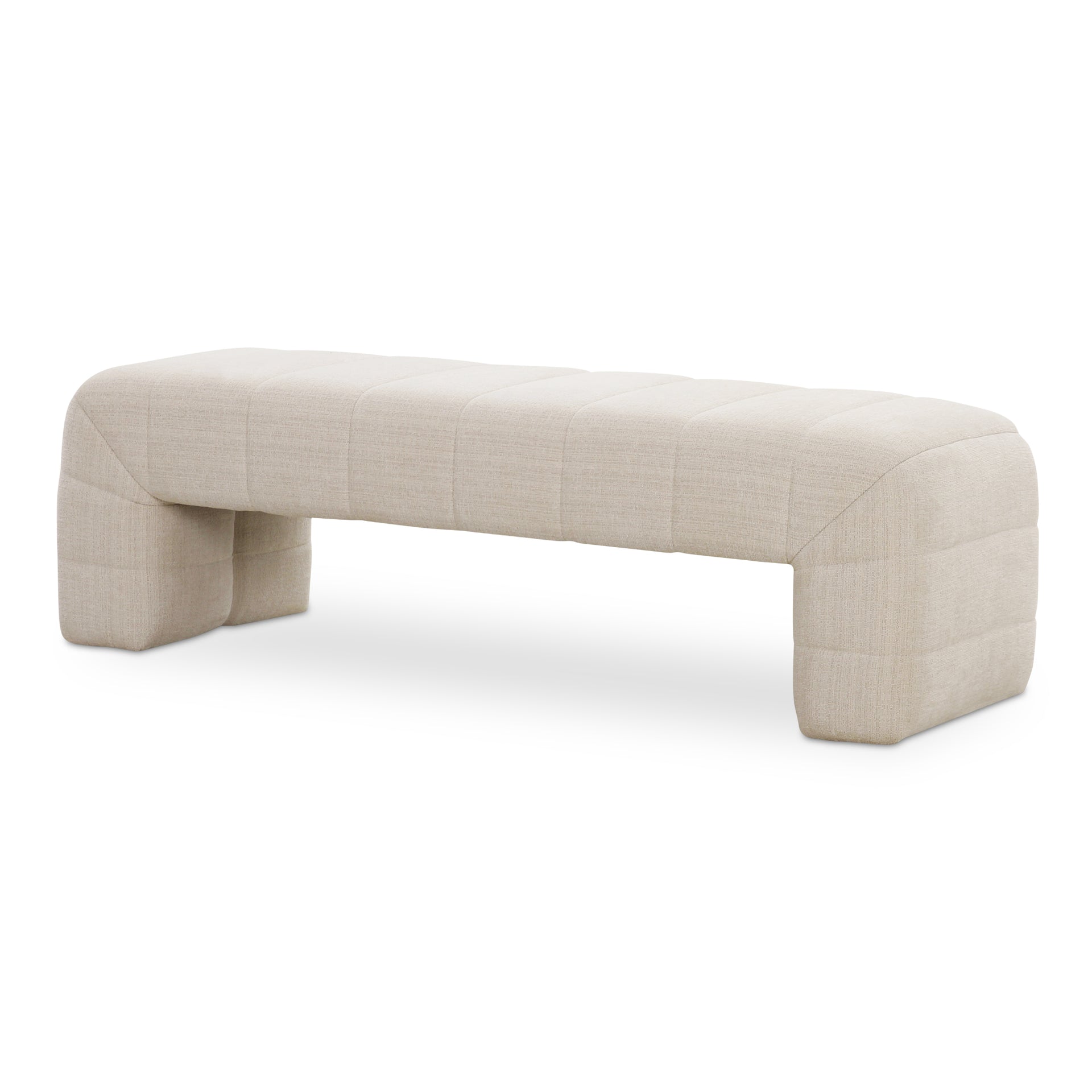 Celestine Bench, Wide Channel Detailing, High-Density Foam Seat, Textured Upholstery, Oatmeal