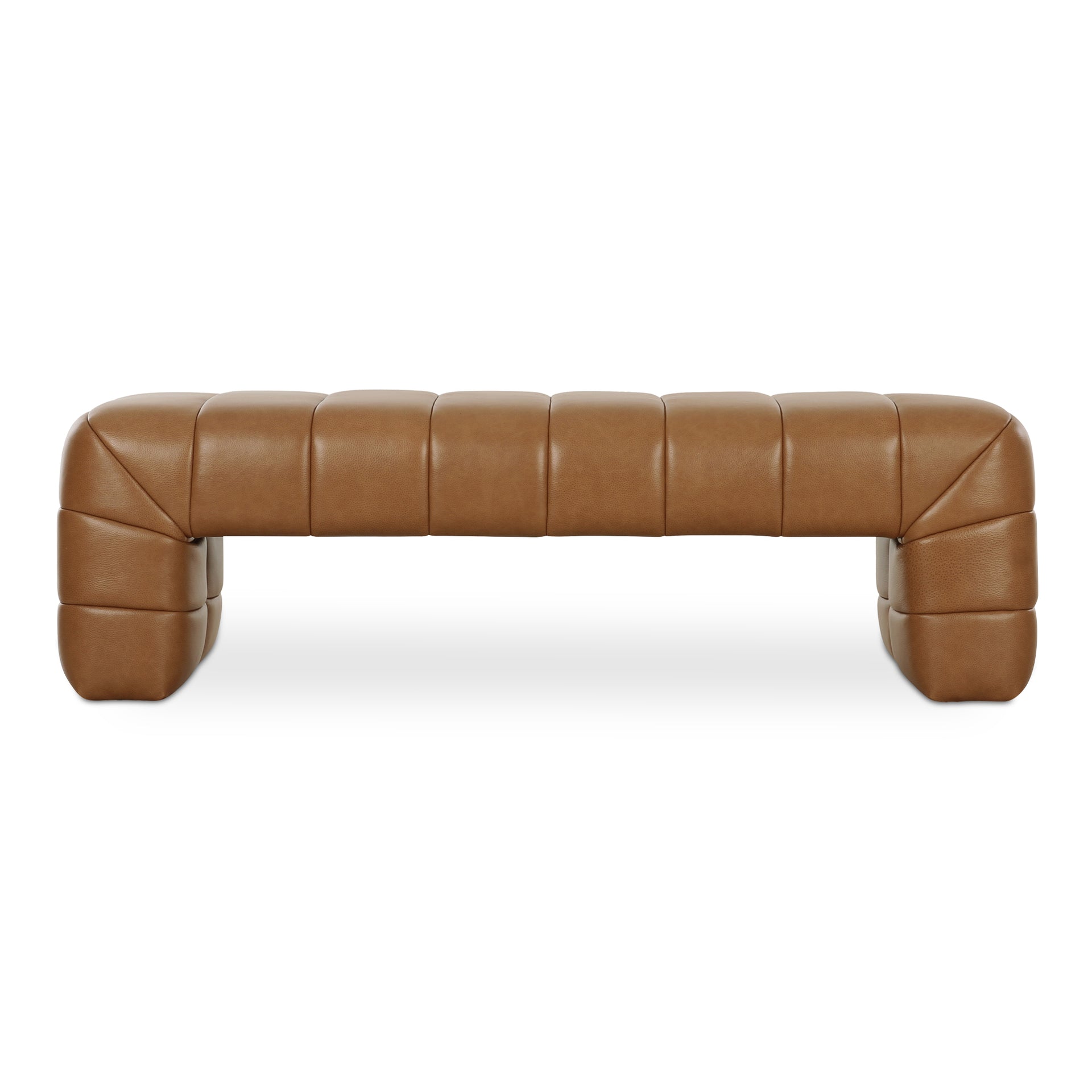 Celestine Bench, Wide Channel Detailing, High-Density Foam Seat, Top-Grain Leather, Tan