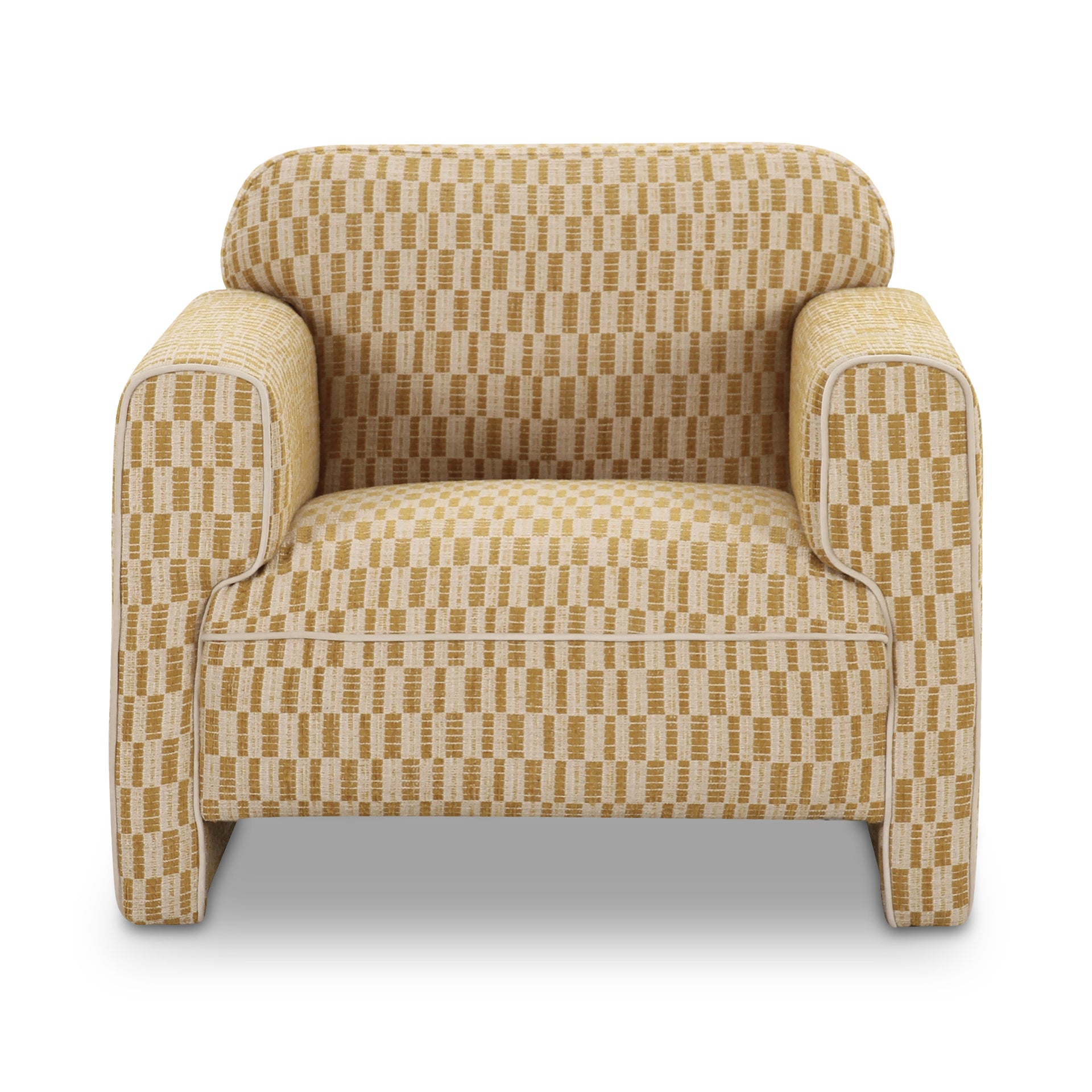 Auden Accent Chair, Polyester Upholstery, Inward Rolled Arms, Modern Geometric Design, Chartreuse