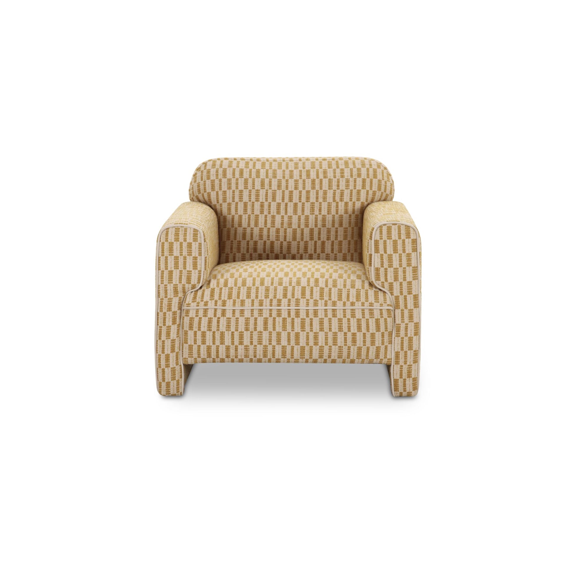 Auden Accent Chair, Polyester Upholstery, Inward Rolled Arms, Modern Geometric Design, Chartreuse