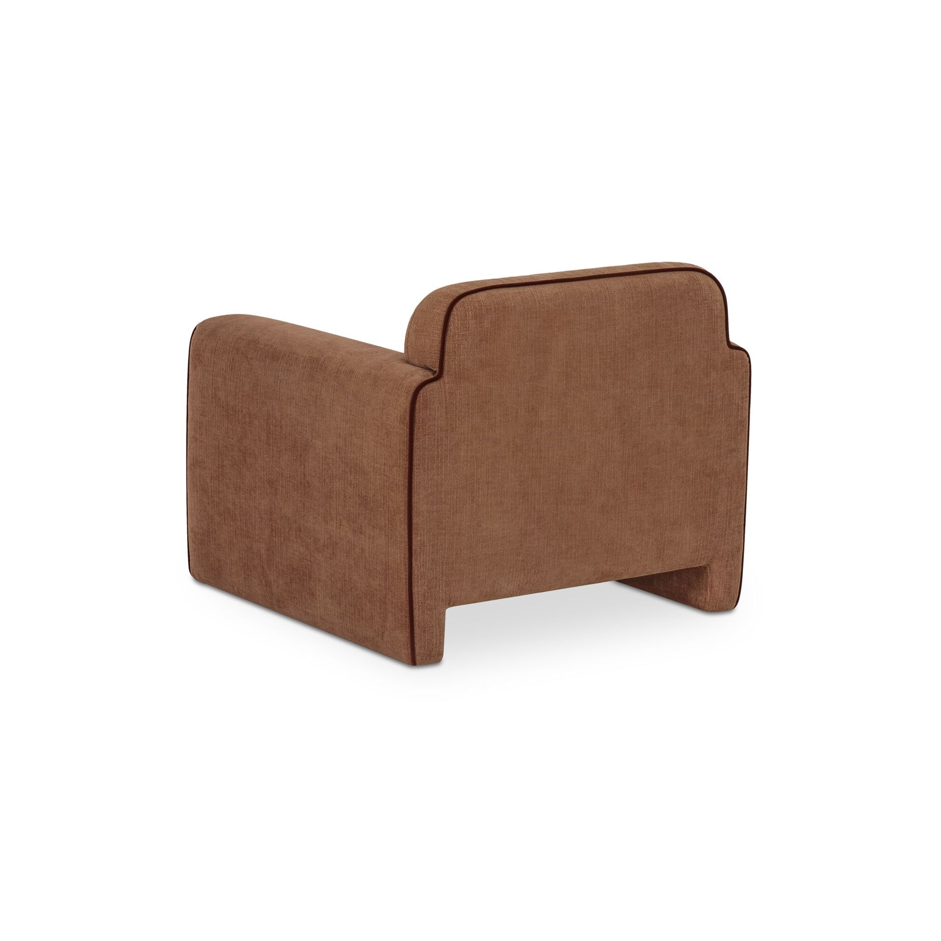 Auden Accent Chair, Polyester Upholstery, Plywood Frame, Inward-Rolled Arms, Contrast Piping, Upholstered Legs, Light Brown