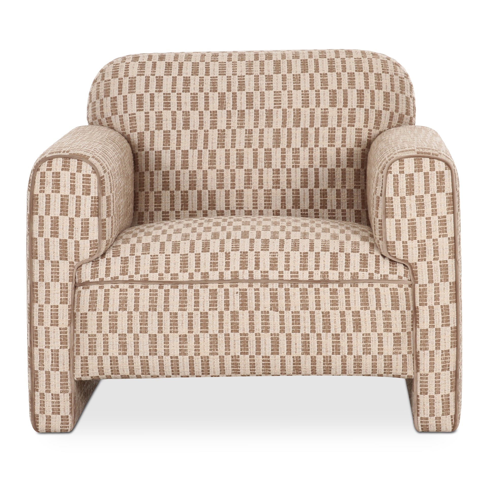 Auden Accent Chair, Polyester Upholstery, Inward Rolled Arms, Modern Geometric Design, Taupe