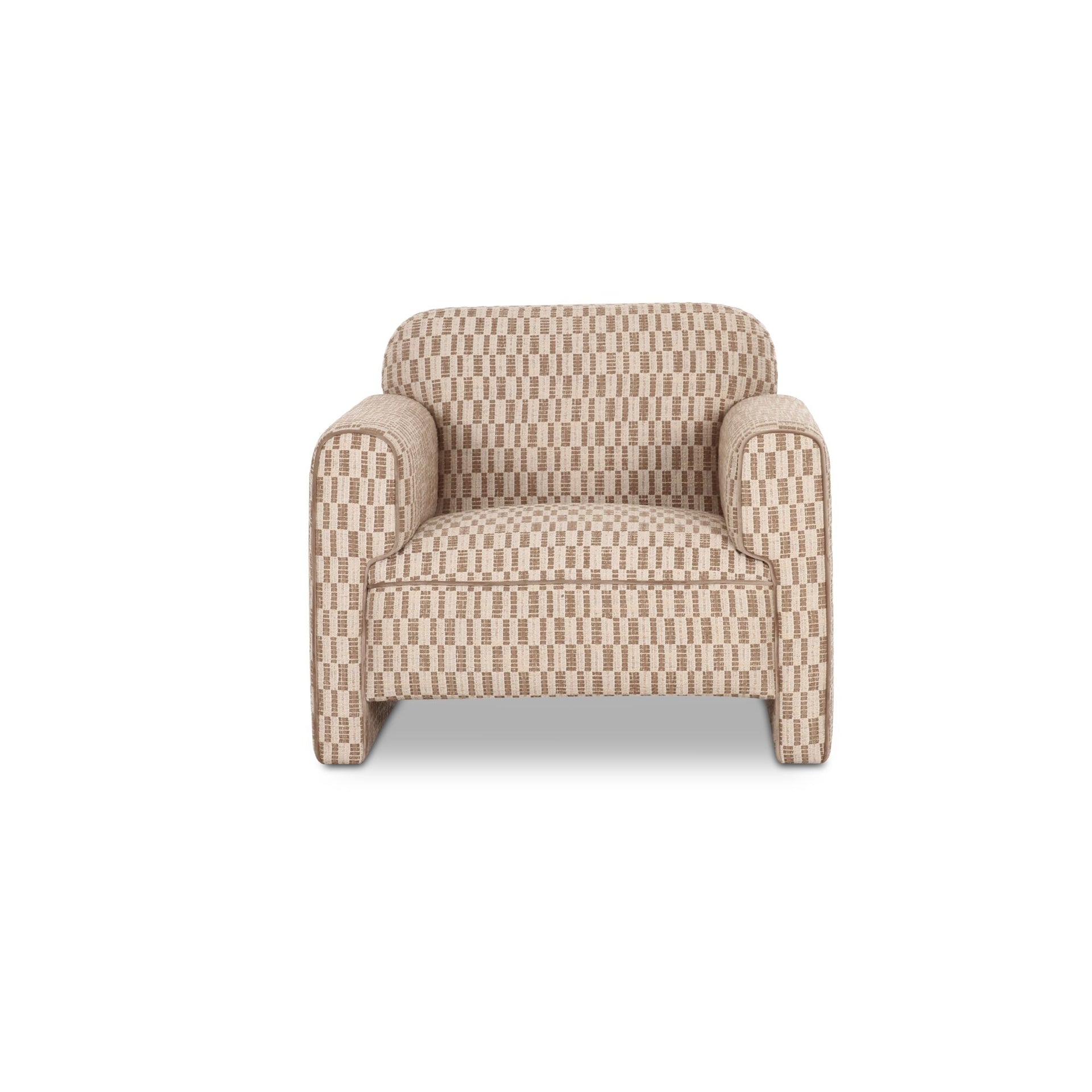 Auden Accent Chair, Polyester Upholstery, Inward Rolled Arms, Modern Geometric Design, Taupe