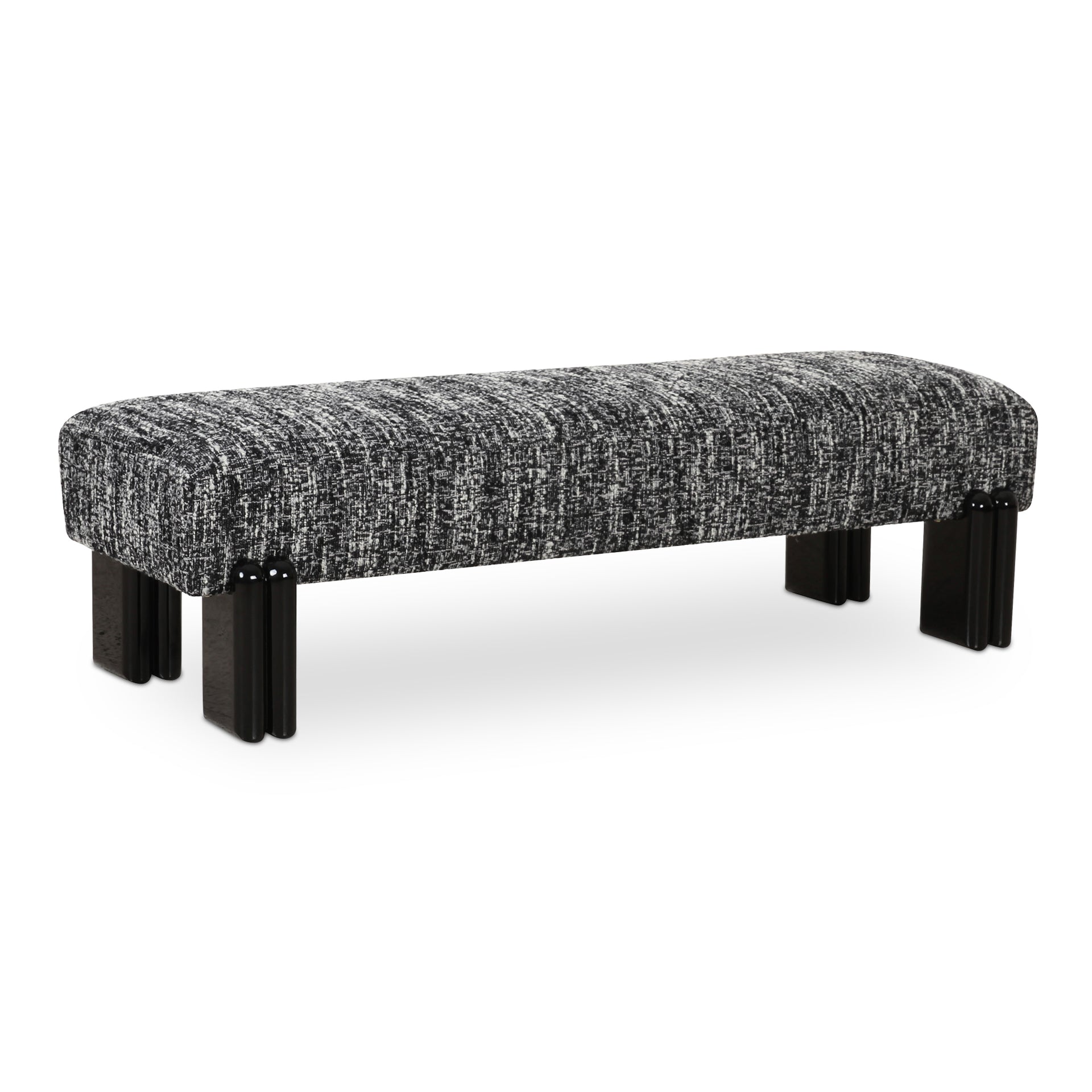 Jessamine Bench, Textured Bouclé Upholstery, High Gloss Iron Legs, Seat Width 56 Inches, Black