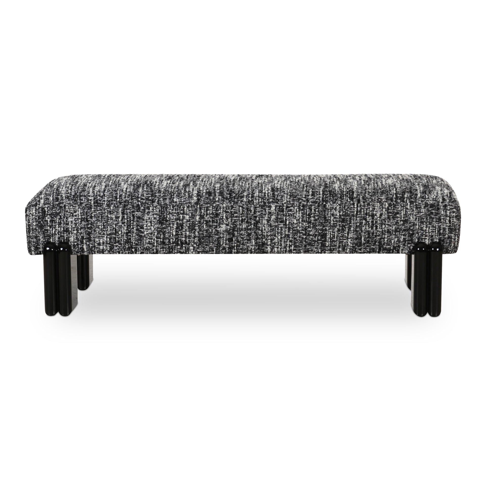 Jessamine Bench, Textured Bouclé Upholstery, High Gloss Iron Legs, Seat Width 56 Inches, Black