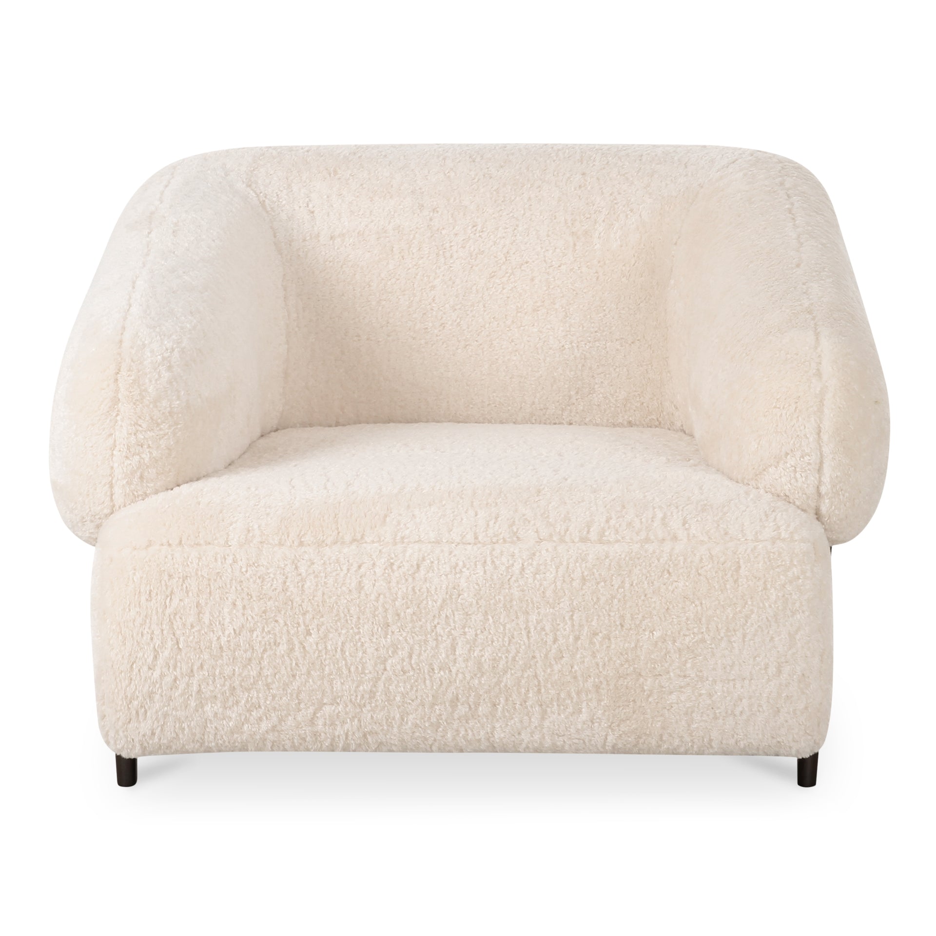 Ismene Lounge Chair, Oversized Seat, Faux Fur Upholstery, Solid Ash Wood Legs, Cream White