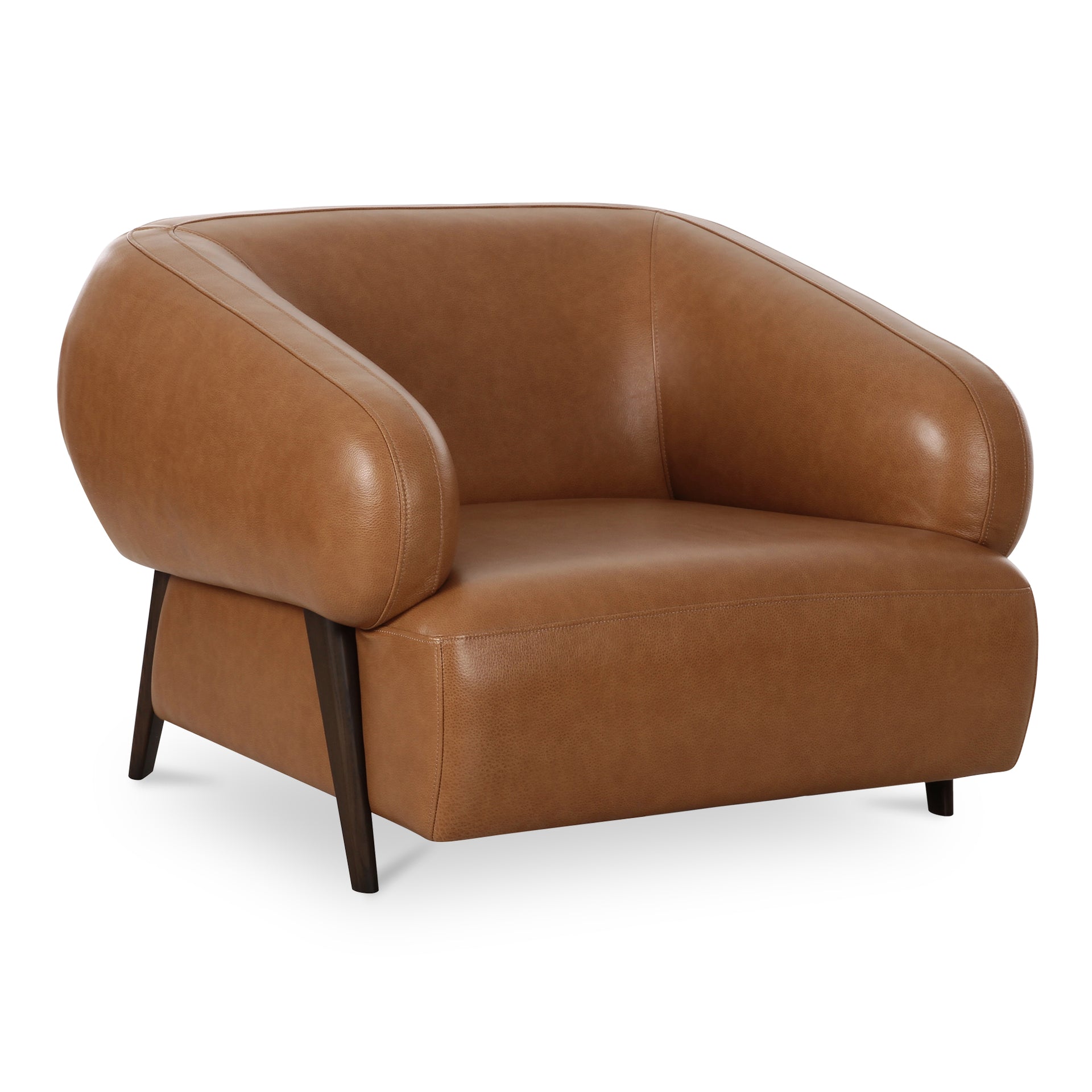 Ismene Lounge Chair, Oversized Seat, Top-Grain Leather, Solid Ash Wood Legs, Tan
