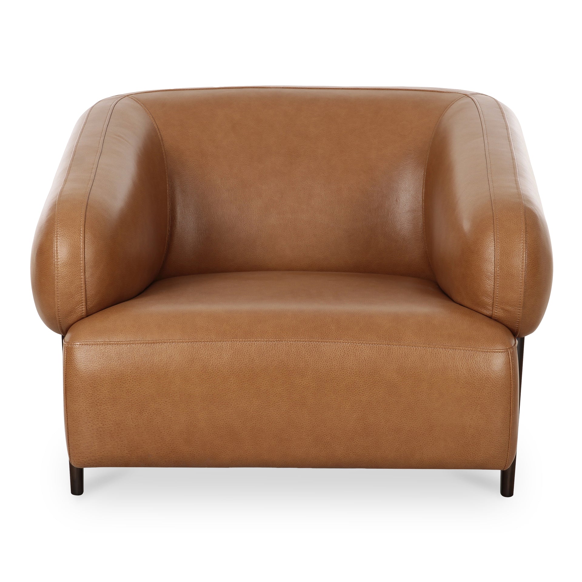 Ismene Lounge Chair, Oversized Seat, Top-Grain Leather, Solid Ash Wood Legs, Tan
