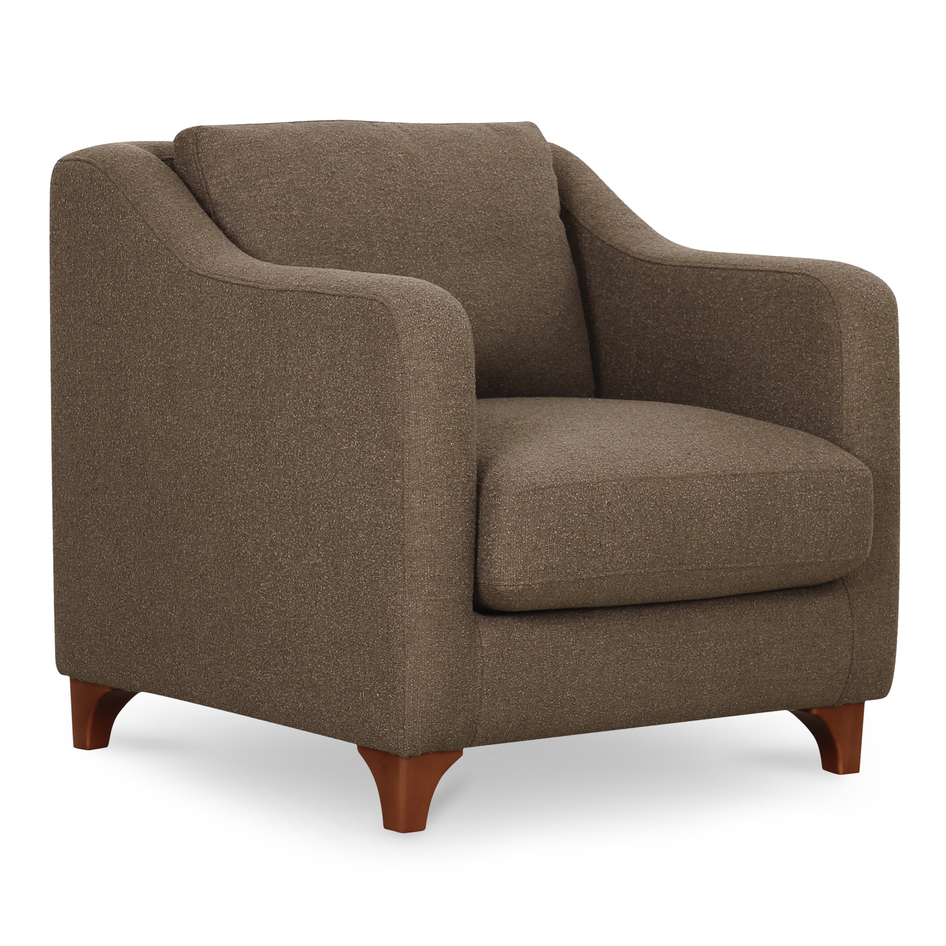 Nocturne Accent Chair, Micro Bouclé Upholstery, Removable Cushions, Curved Birch Legs, Warm Grey