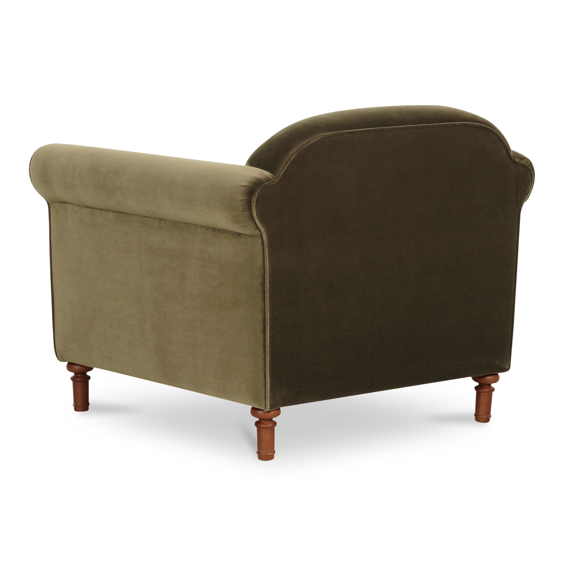 Eulalia Accent Chair, Soft Rolled Arms, Turned Birch Legs, Faux Mohair Velvet, Dark Green