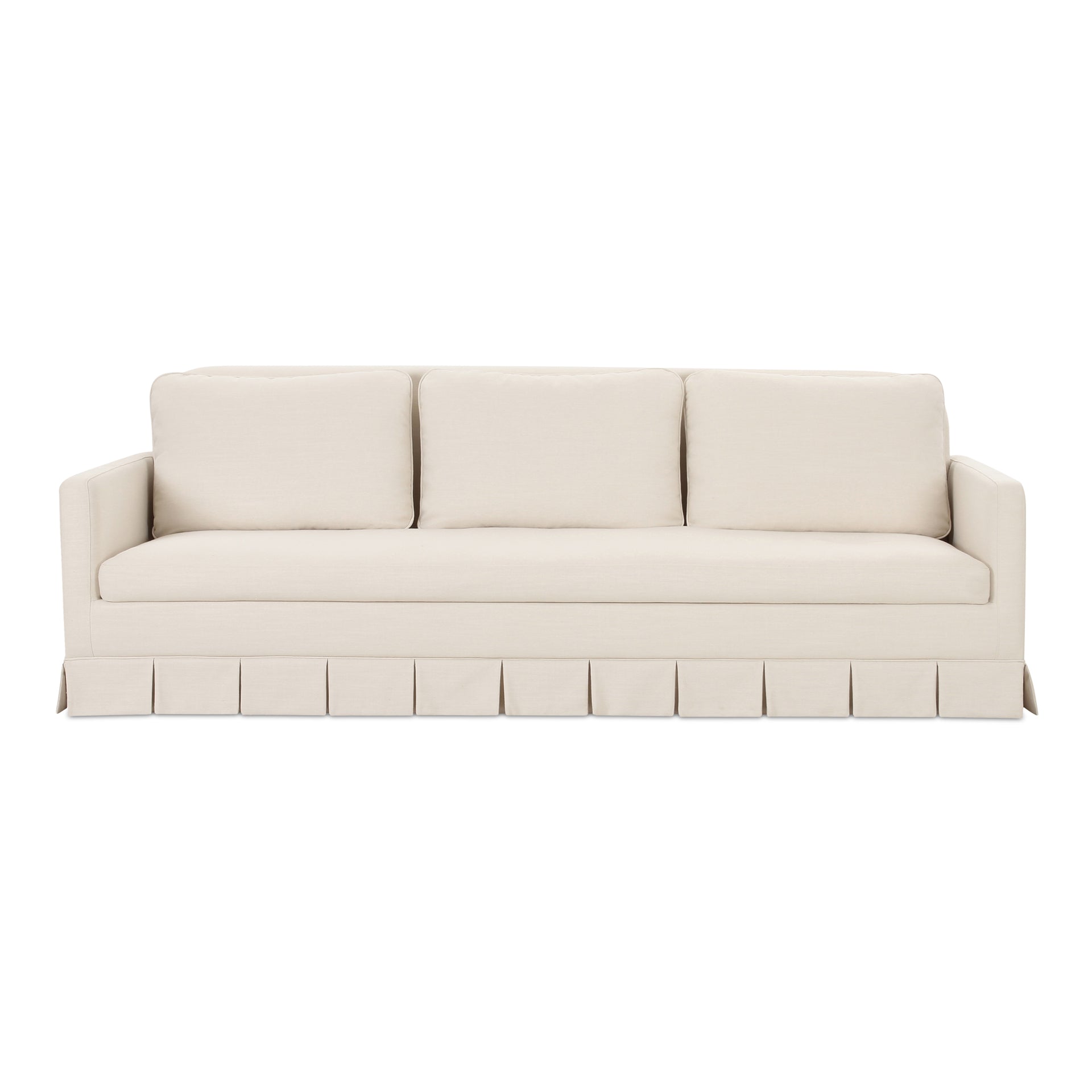 Norex Pellicano Sofa, Box Pleat Skirt, Performance Linen Blend, Feather-Filled Cushions, Cream