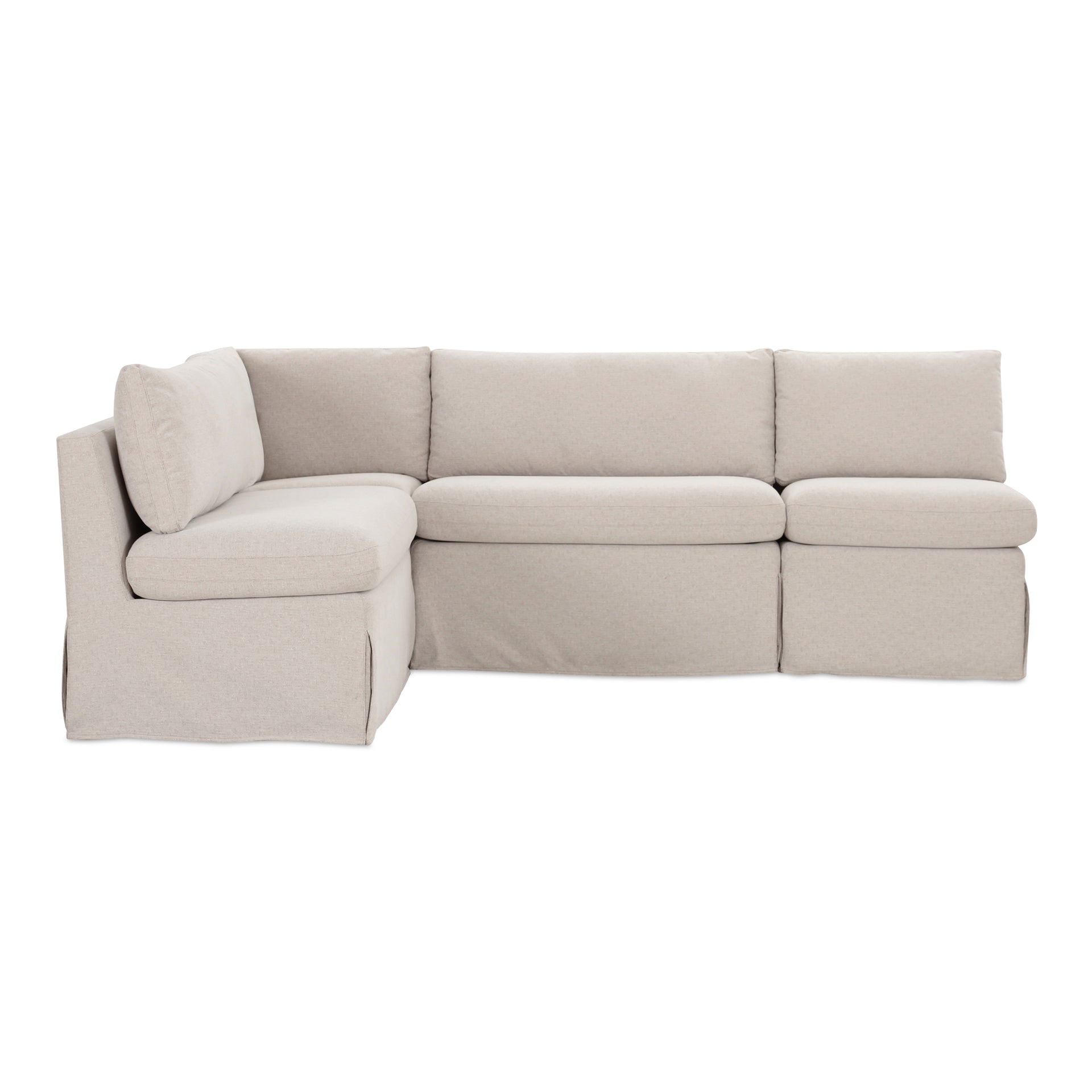 Helena Modular Dining Banquette, Washable Slipcover with Inverted Pleats, Pillow Back, 96 Inches Wide, Beige