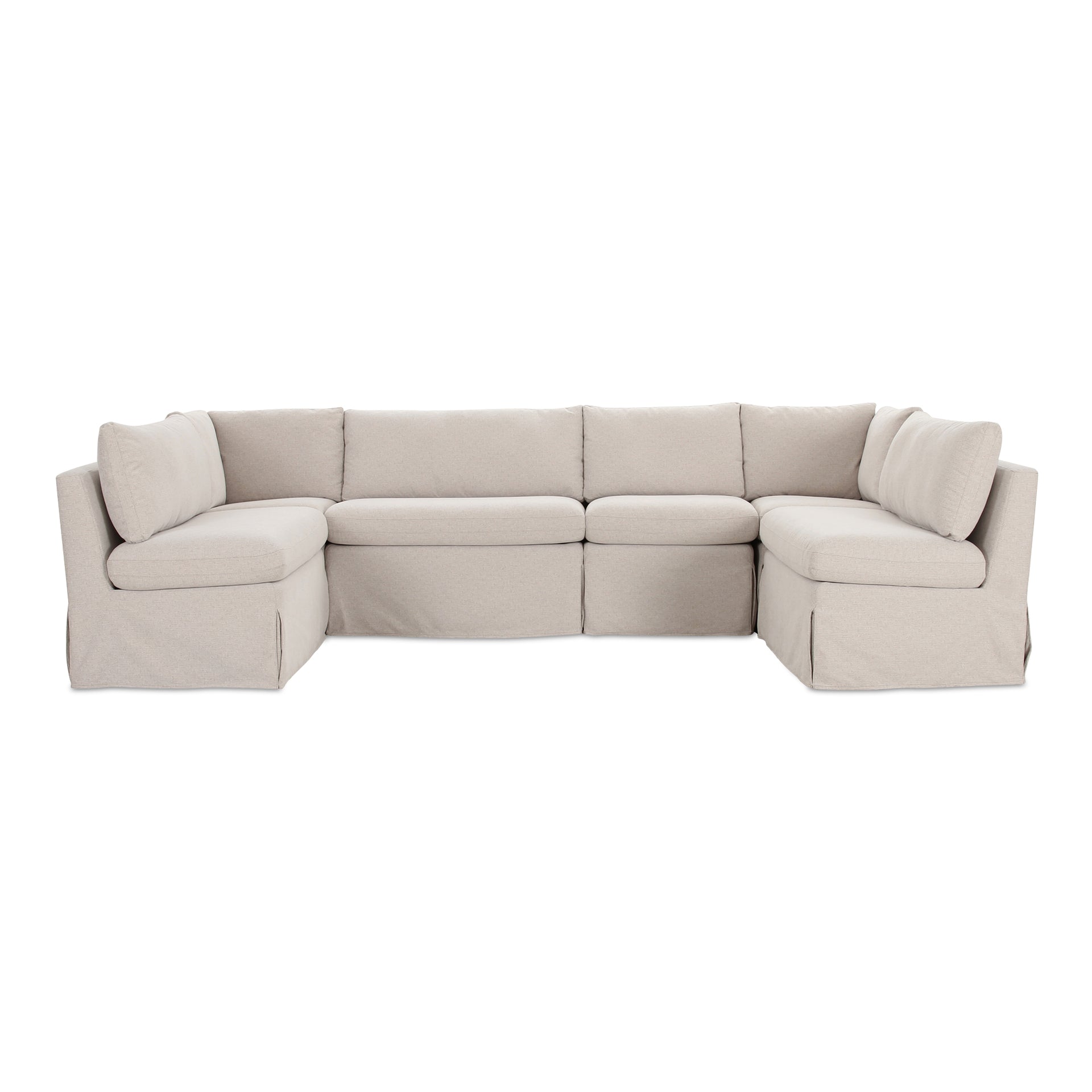 Helena Modular Dining Banquette, Washable Slipcover with Inverted Pleats, Pillow Back, 121 Inches Wide, Beige
