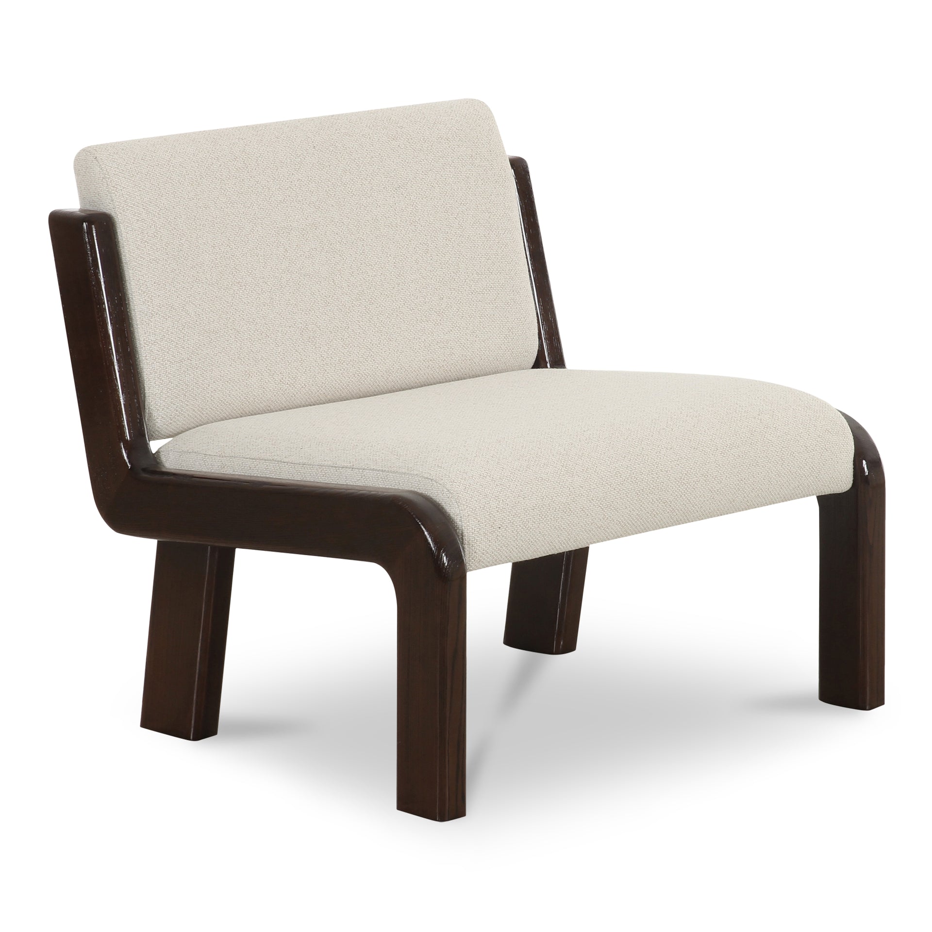 Onaris Accent Chair, Armless Silhouette, Solid Ash Frame, High-Gloss Finish, Woven Upholstery, Flecked Ivory