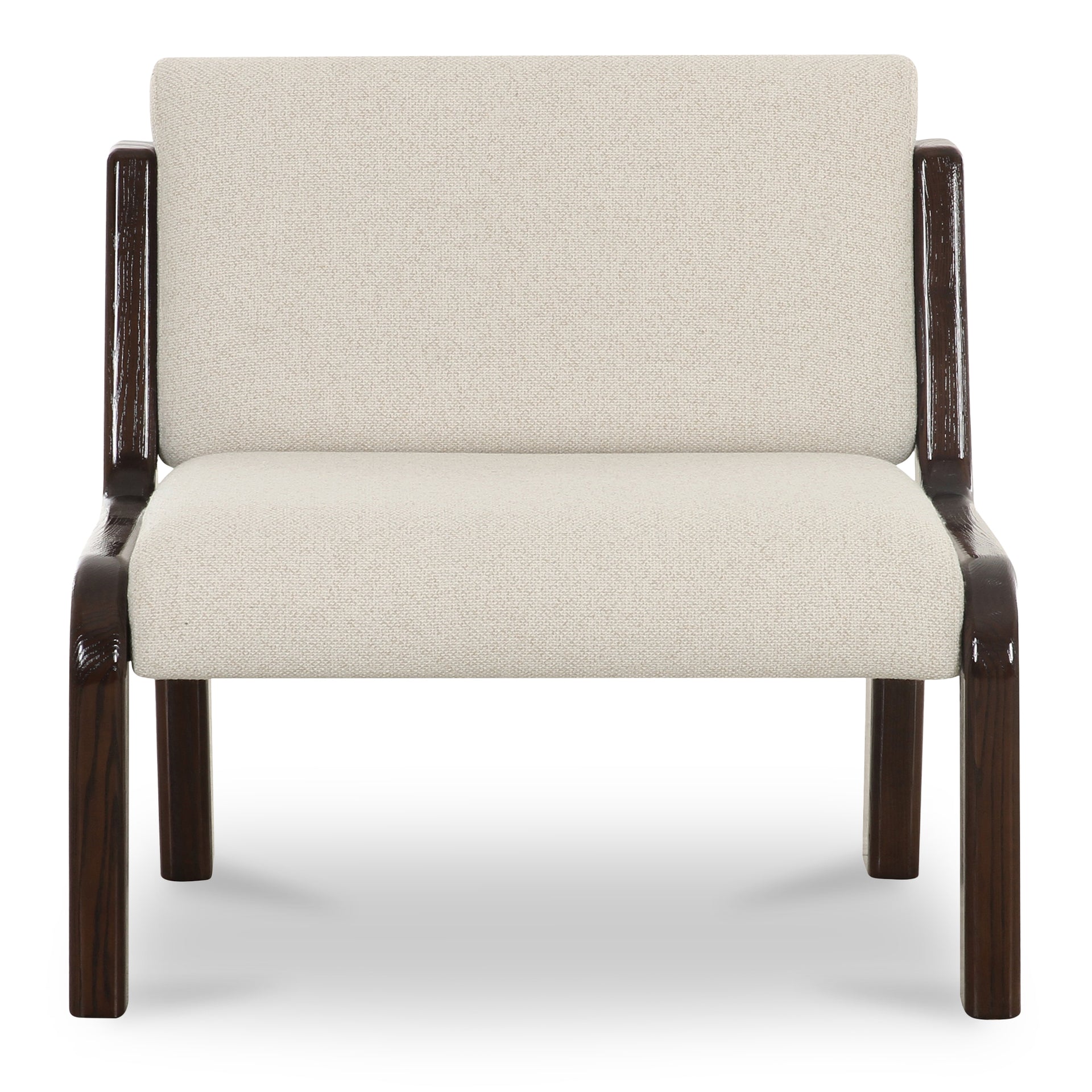 Onaris Accent Chair, Armless Silhouette, Solid Ash Frame, High-Gloss Finish, Woven Upholstery, Flecked Ivory