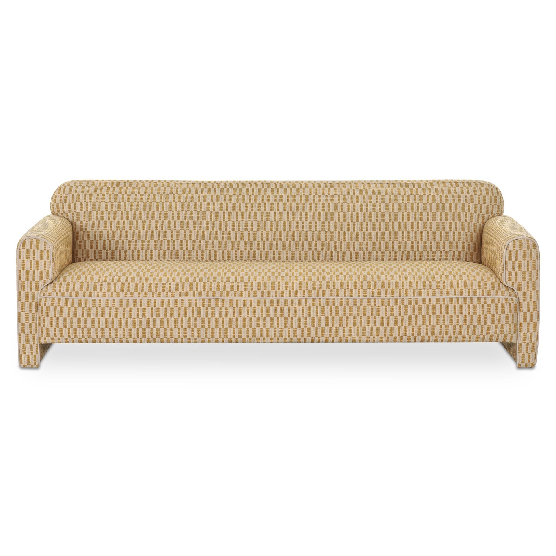 Auden Sofa, Polyester Upholstery, Contrast Piping, Three-Seat, Chartreuse