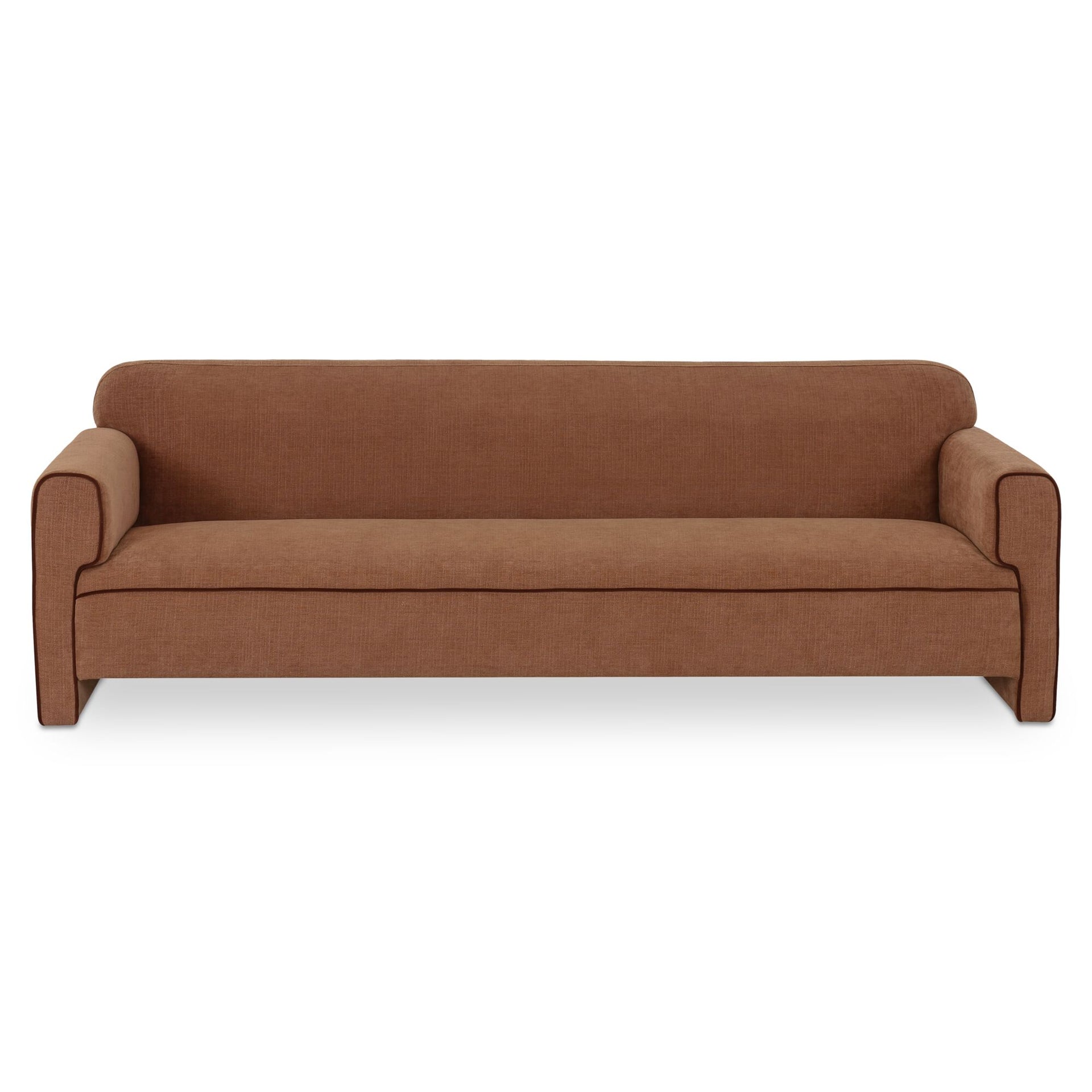 Auden Sofa, Polyester Upholstery, Contrast Piping, Three-Seat, Light Brown