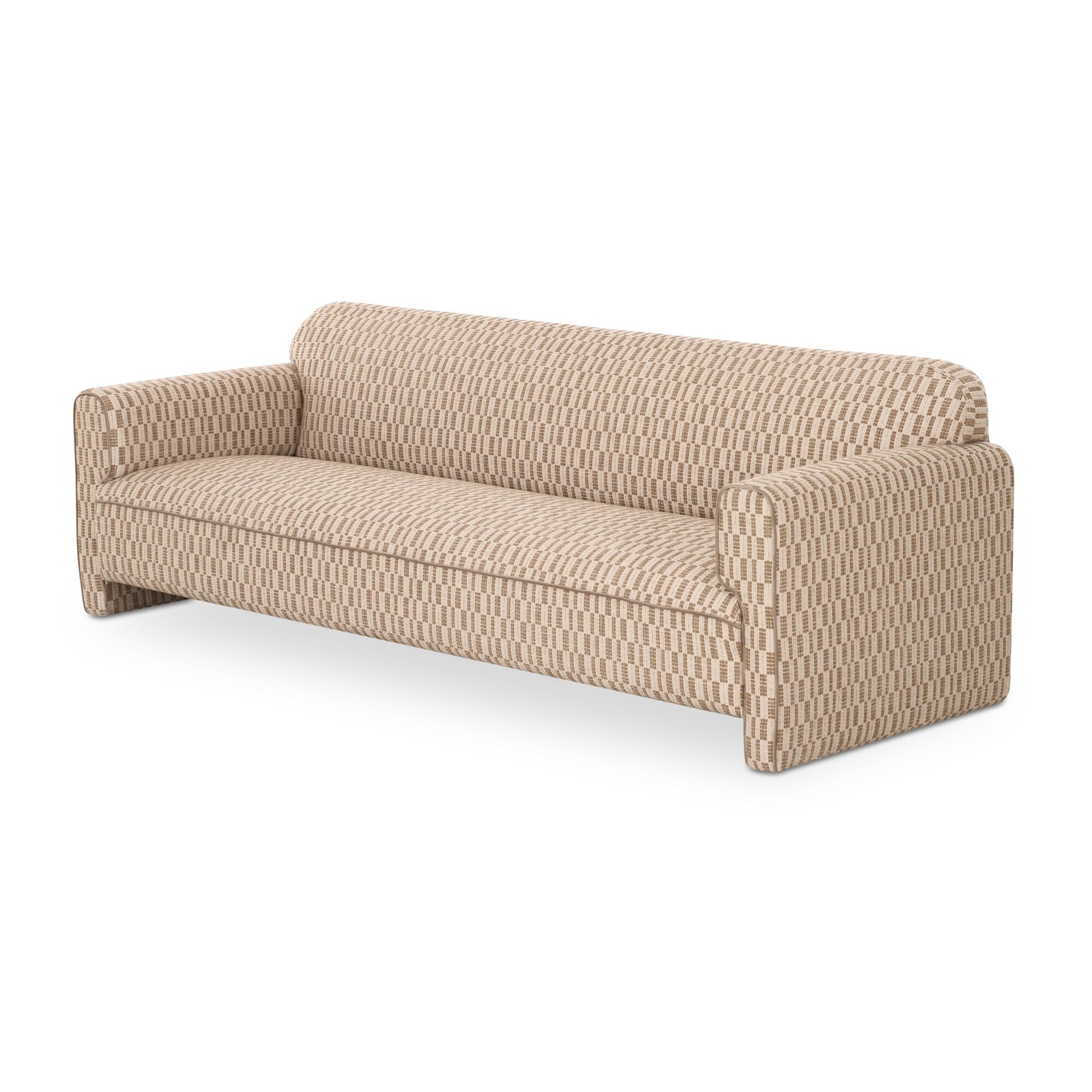 Auden Sofa, Polyester Fabric, Curved Back, Inward-Rolled Arms, Tonal Contrast Piping, Seats 3, Taupe