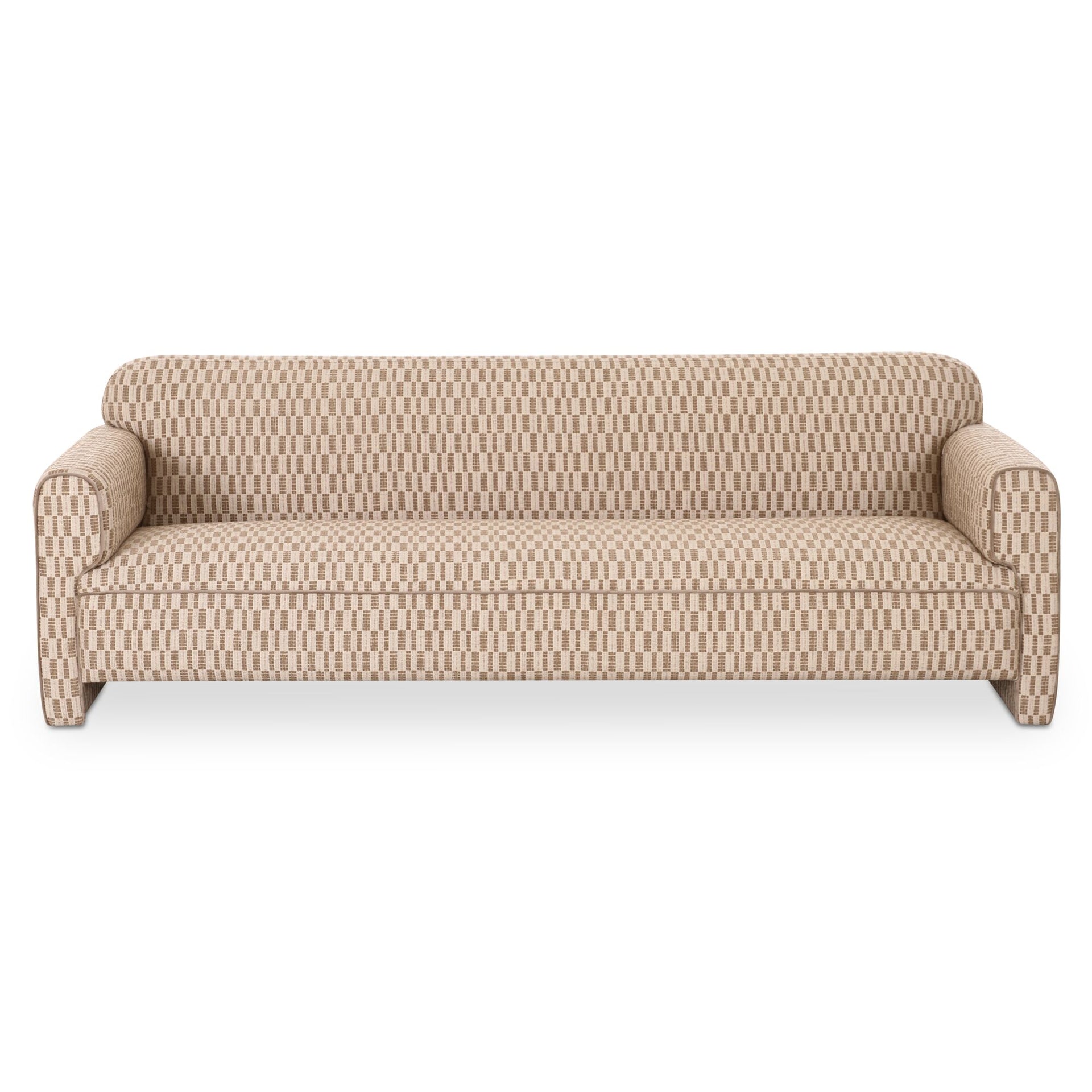 Auden Sofa, Polyester Fabric, Curved Back, Inward-Rolled Arms, Tonal Contrast Piping, Seats 3, Taupe