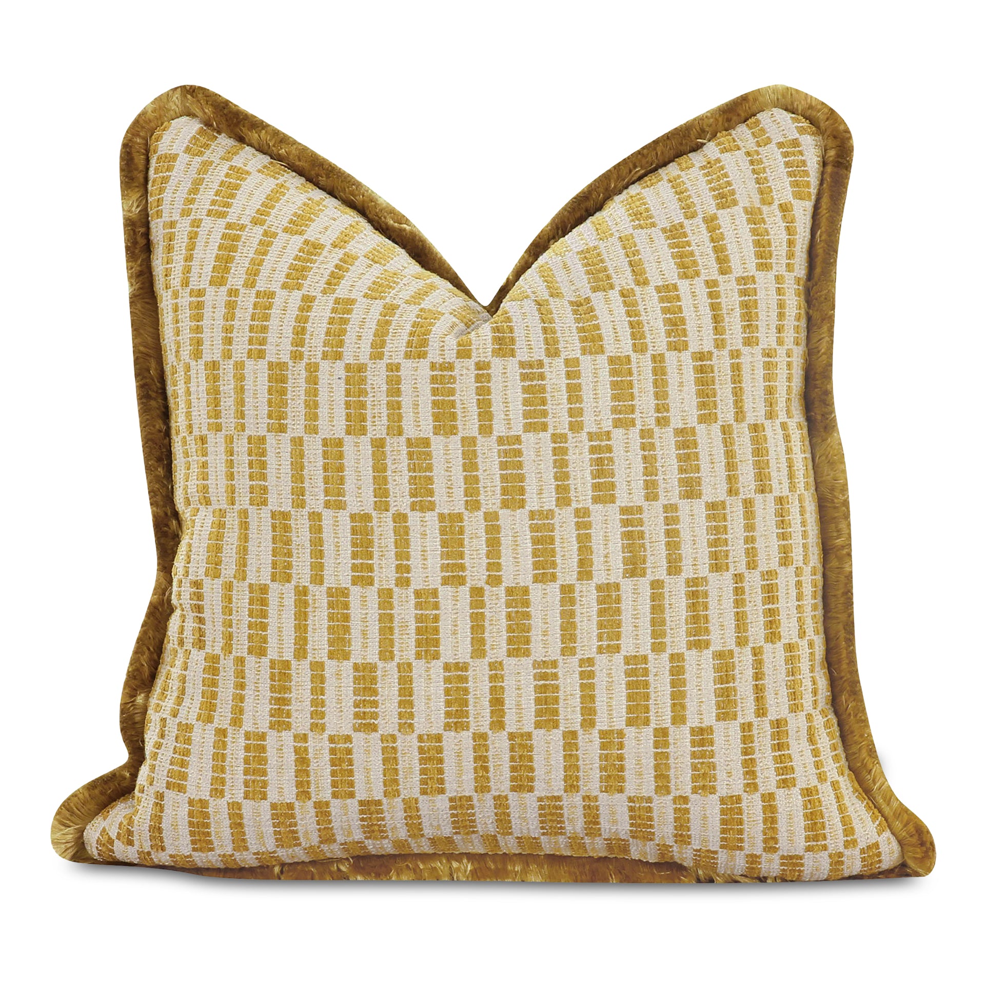 Briony Throw Pillow, Geometric Pattern with Dense Fringe Square, Chartreuse