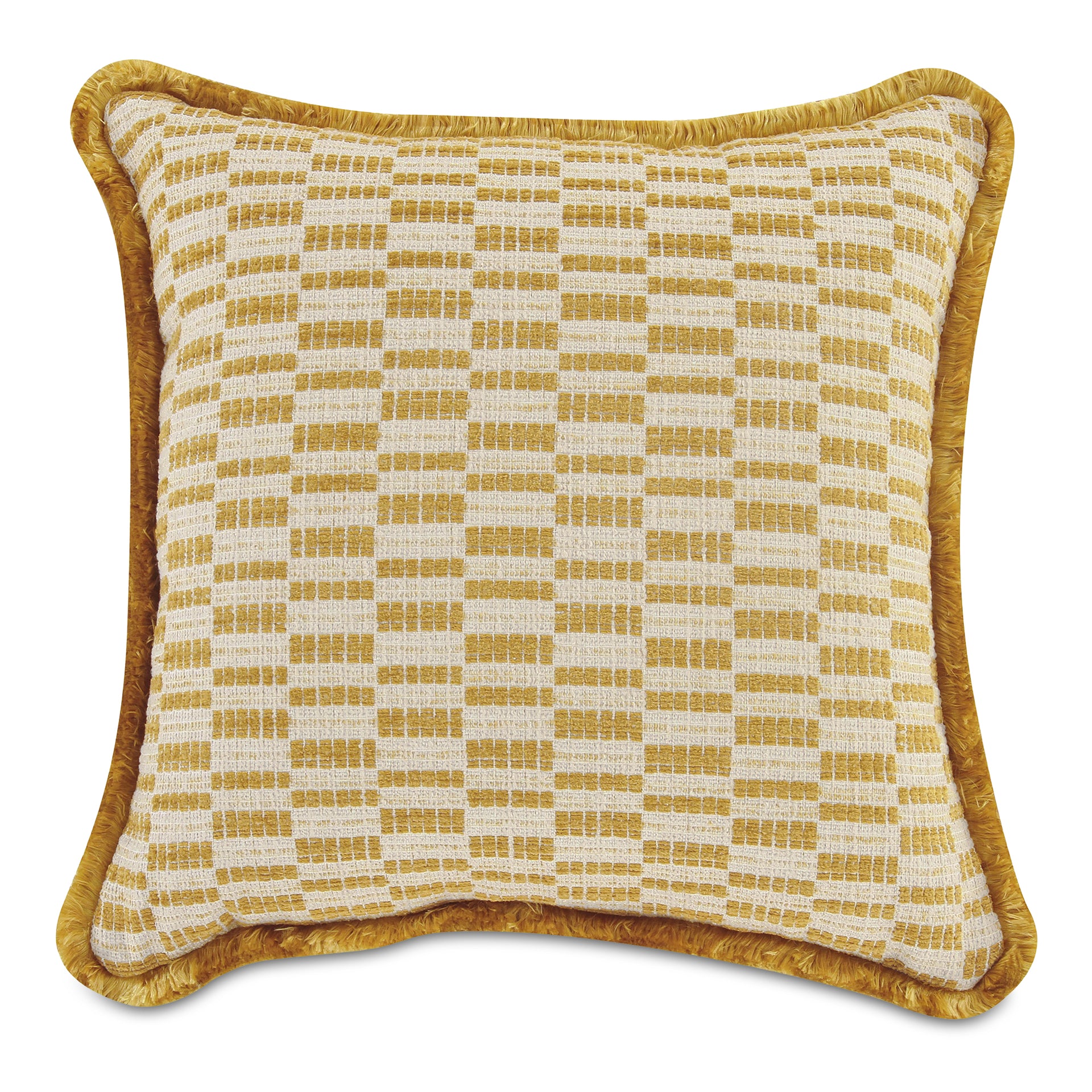 Briony Throw Pillow, Geometric Pattern with Dense Fringe Square, Chartreuse