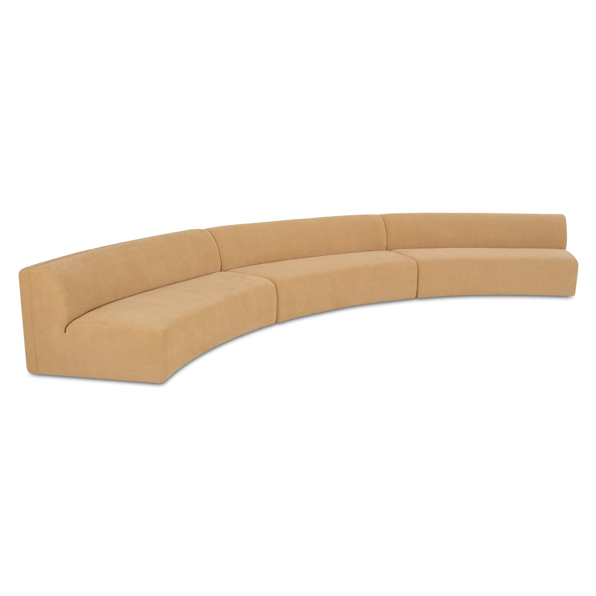 Vera Modular Sectional, Polyester Upholstery, Plywood Frame, Three-Piece Crescent Form, Foam and Fiber Fill, Golden Yellow