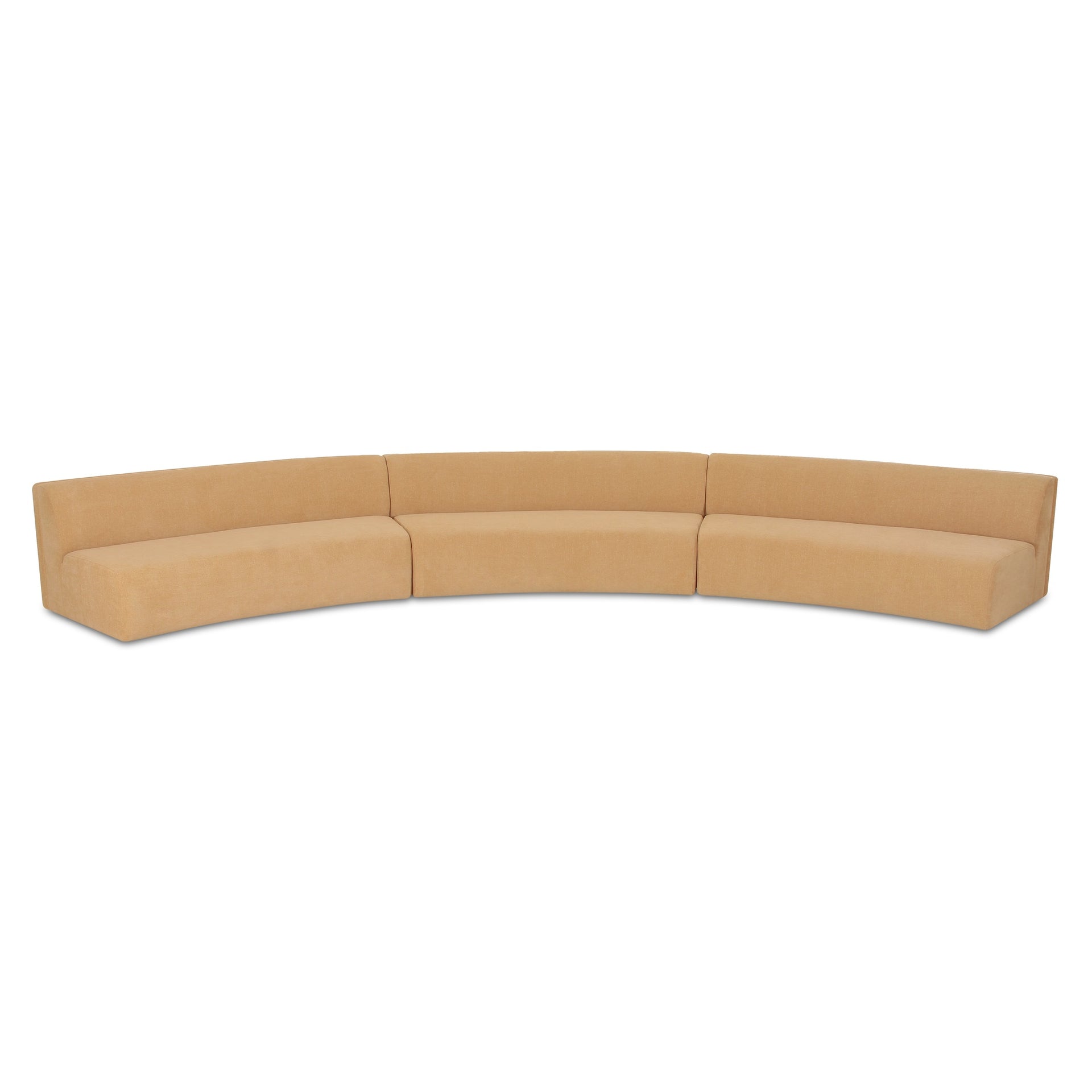 Vera Modular Sectional, Polyester Upholstery, Plywood Frame, Three-Piece Crescent Form, Foam and Fiber Fill, Golden Yellow
