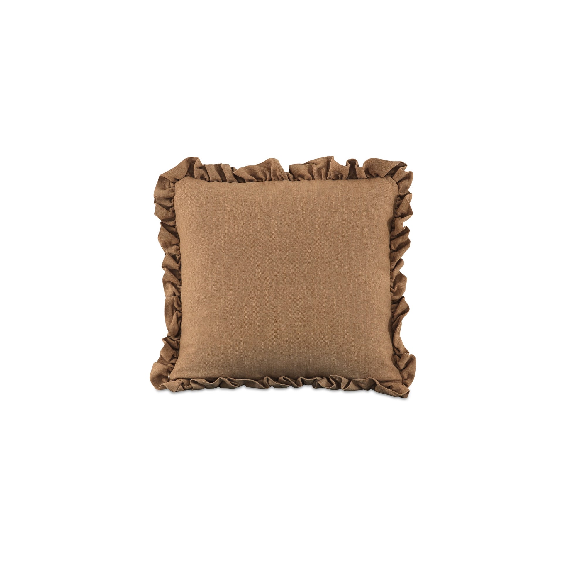 Selenne 20 in. Pillow, Square, Linen-Blend Fabric, Ruffle Trim Ginger