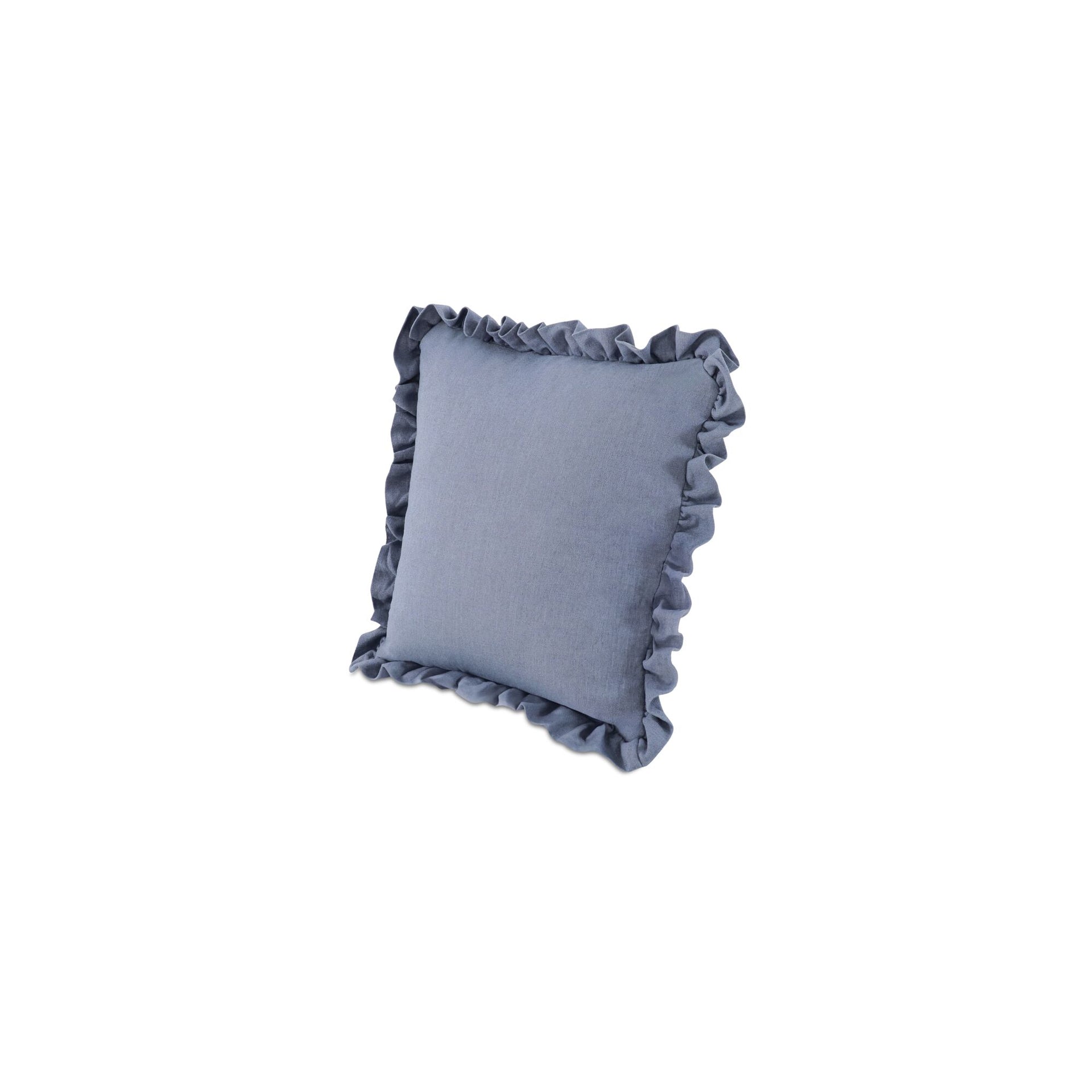 Selenne 20 in. Pillow, Square, Linen-Blend Fabric, Ruffle Trim Blue