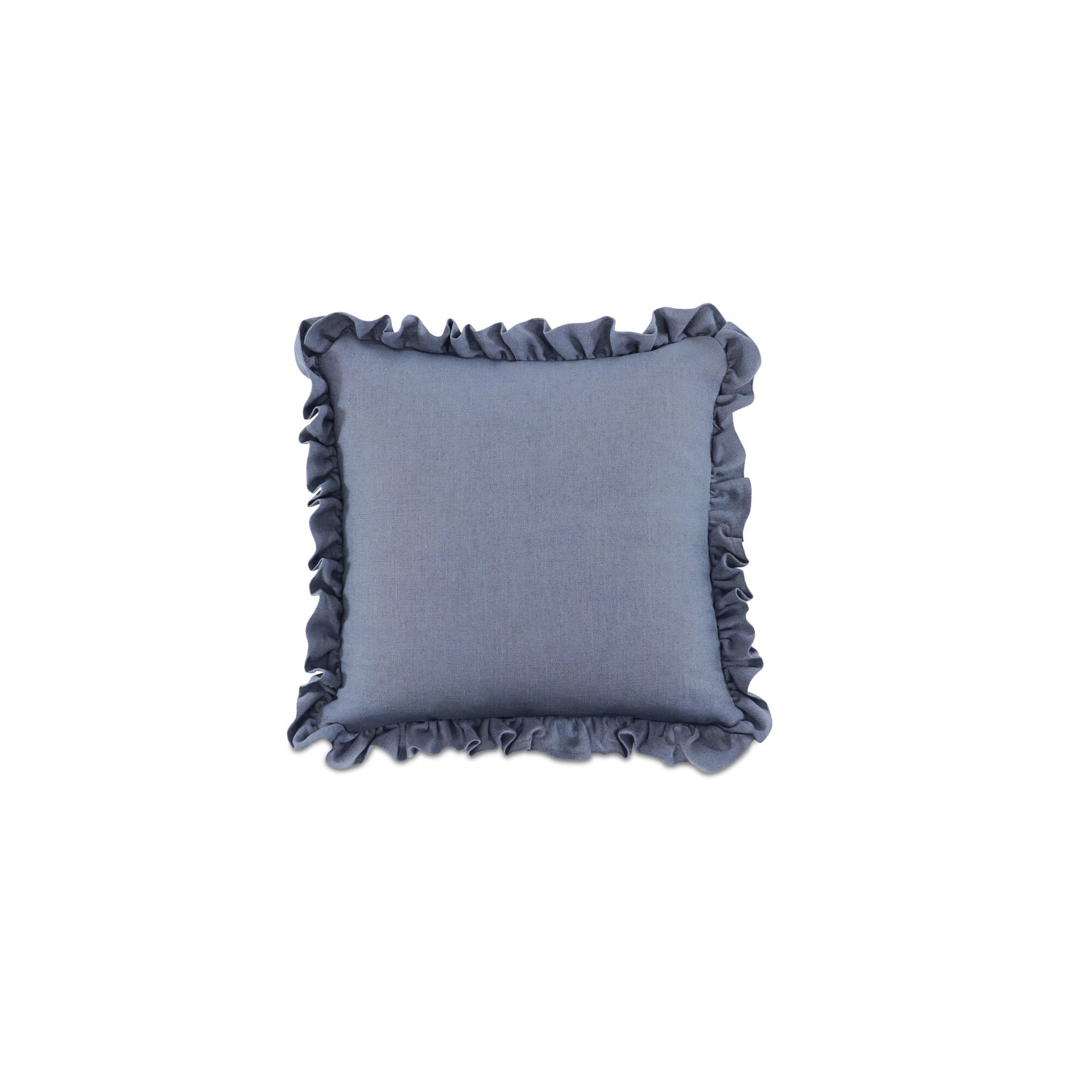 Selenne 20 in. Pillow, Square, Linen-Blend Fabric, Ruffle Trim Blue