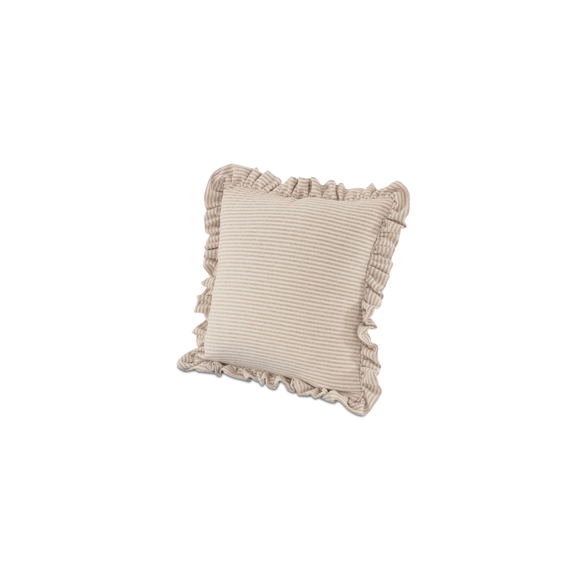 Selenne 20 in. Pillow, Square Soft Woven Fabric, Ruffle Trim Beige Stripe